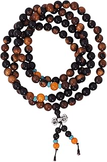 Mandala Crafts Natural Wood Mala Beads Necklace – Japa Mala Beads 108 Necklace – 108 Mala Beads Bracelet Mala Prayer Beads Necklace for Men Women Mala Meditation Beads, Wood, No Gemstone