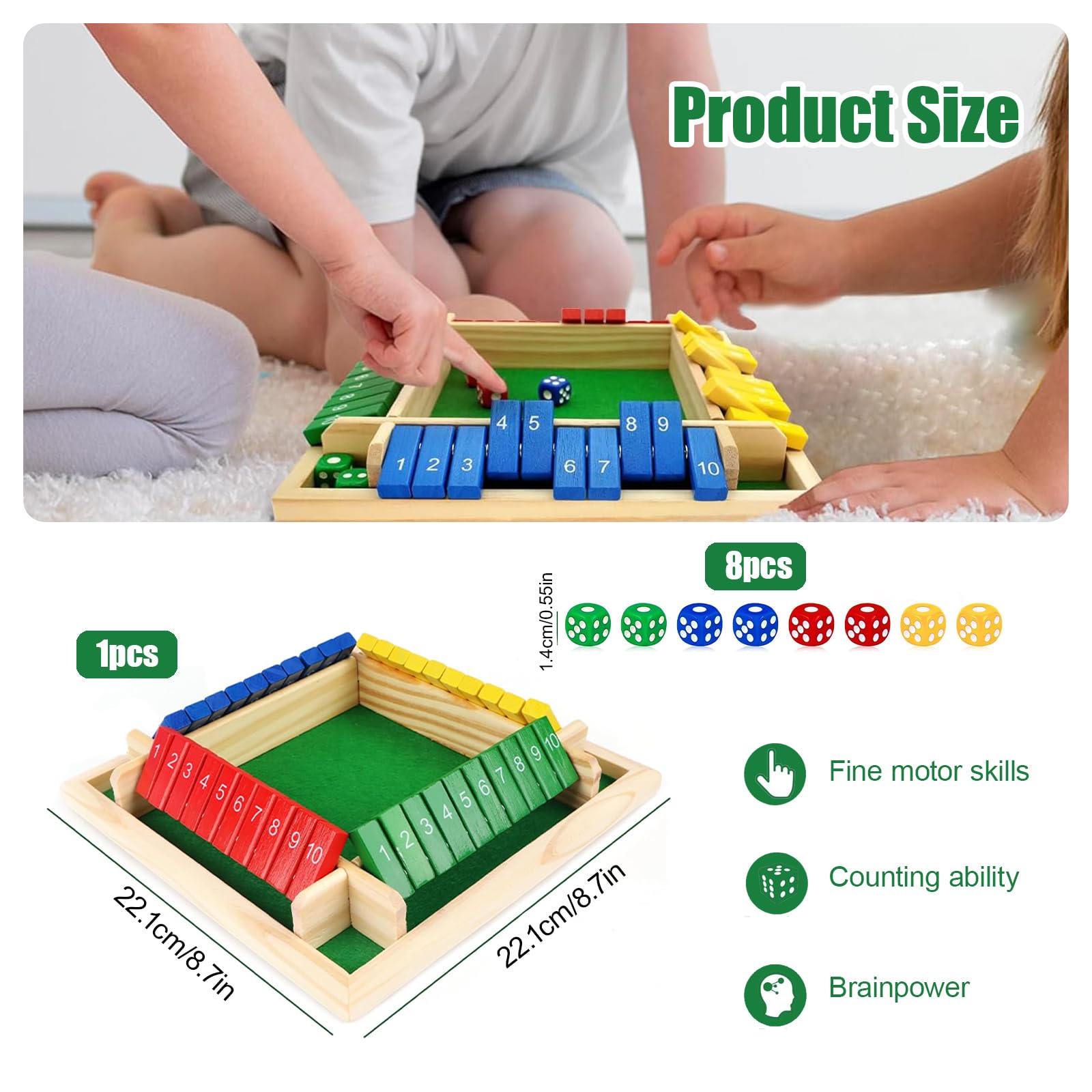 WZHHDM Shut the Box Game 4 Player, Wooden Table Game Family Travel Game - Image 2