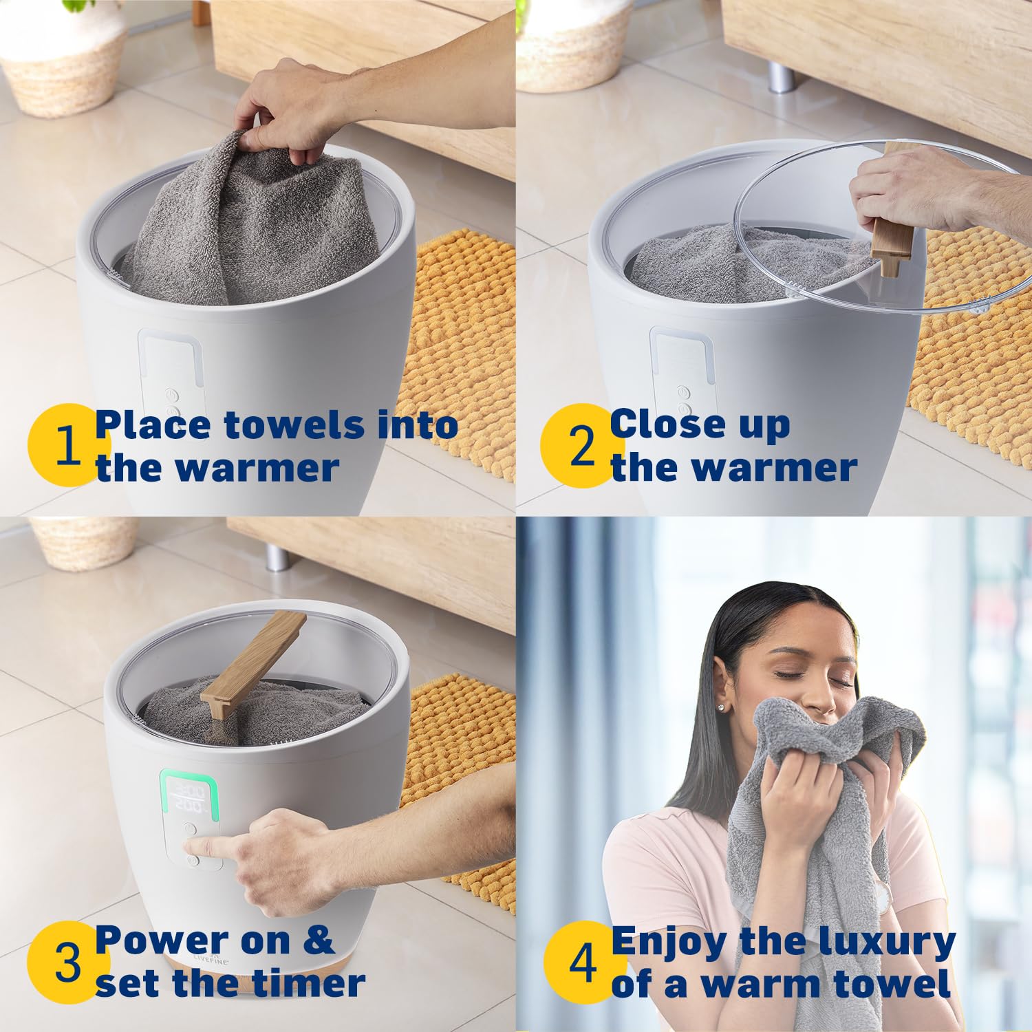 Live Fine Towel Warmer | Bucket Style Luxury Heater with LED Display, Adjustable Timer, Delay Feature, Auto Shut-Off | Fits 40” x 70” Oversized Towel