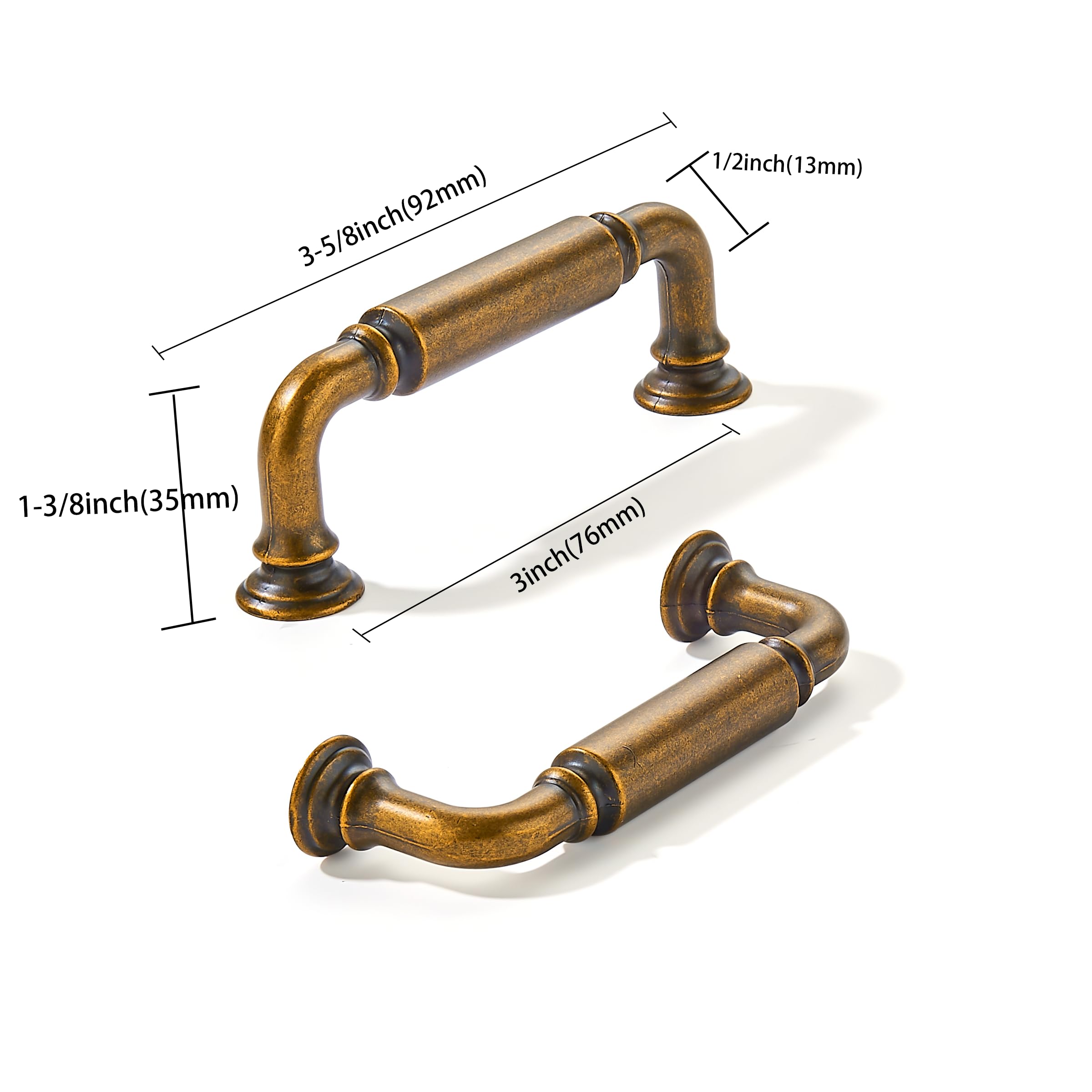 KHTUMEWARE-80279 Antique Brass Cabinet Pulls CTC 3 in (76 mm) 2-Pack in Antique Brass — KHTUMEWARE
