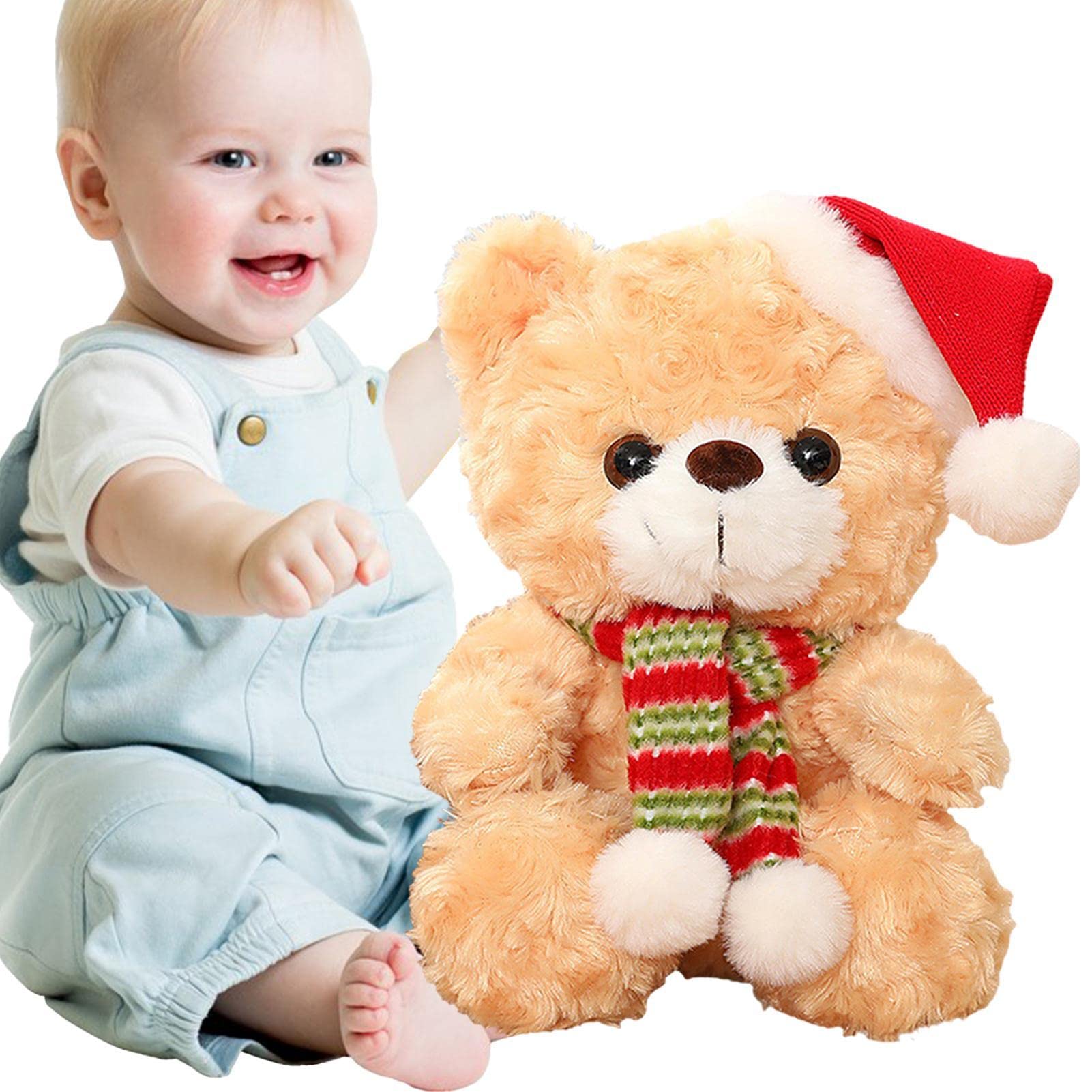 pologmase Christmas Bear Plush,Cute Stuffed Animal Bear Plush Doll with Santa Clothes - Christmas Party Favor Birthday Gift Throw Pillow for