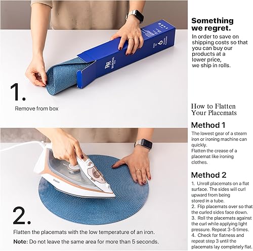 Miniatura 5 de Juego de 12 manteles individuales redondos tejidos de plástico, lavables y lavables para mesa de comedor, resistentes al calor, antideslizantes,