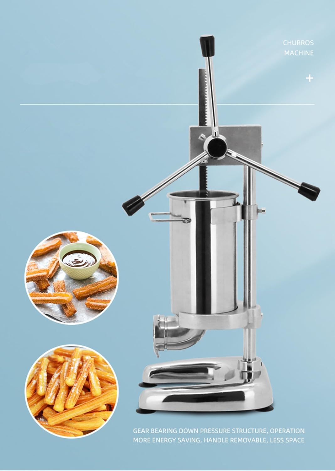 Commercial Manual Churro Maker Machine, 2L Stainless Steel Spanish Doughnut Filler with 5 Nozzles, Professional Latin Fruit Press for Food Truck & Restaurant