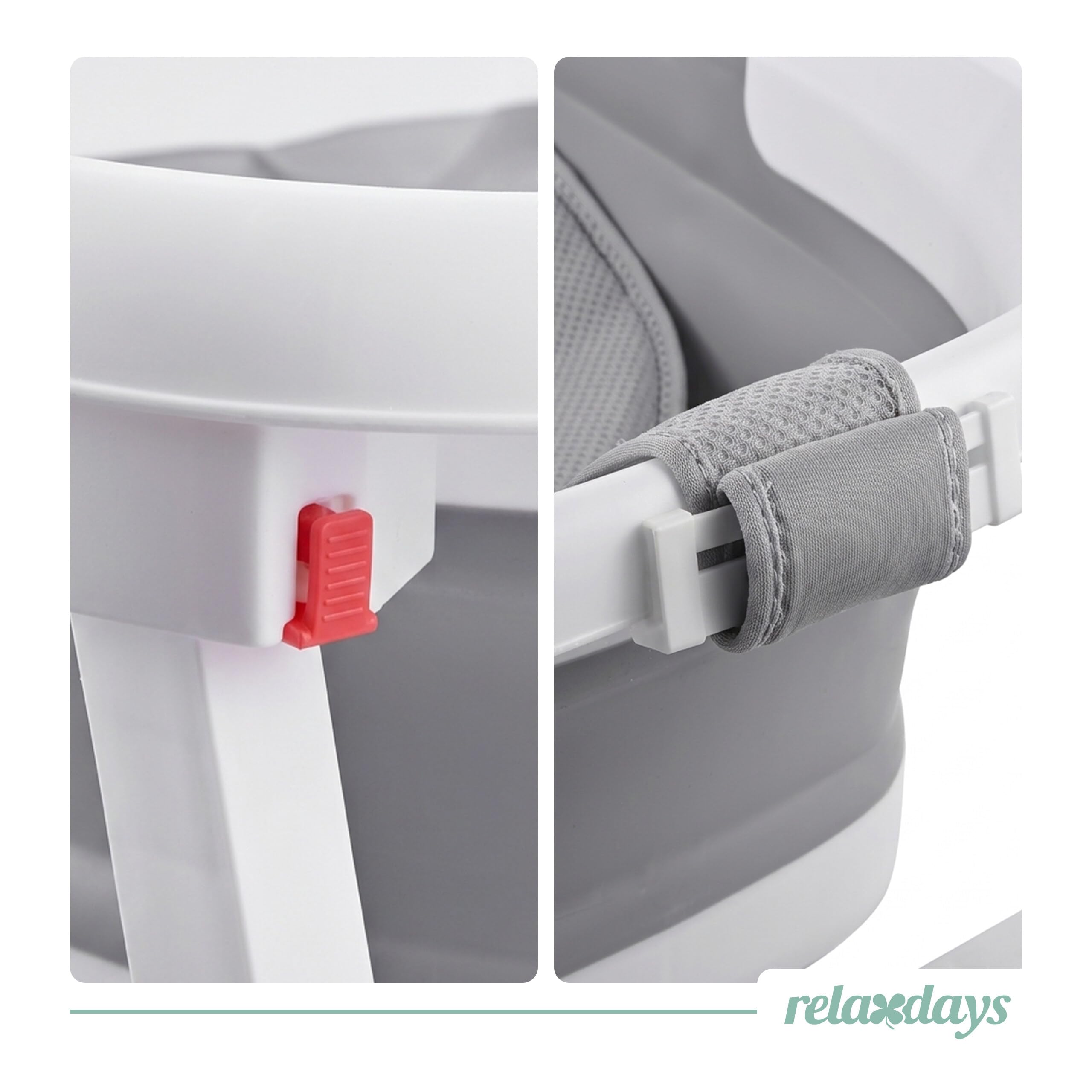 Relaxdays Babybadewanne faltbar, mit Gestell & Kissen, Babywanne, weiß/grau | bis 40 kg, HBT: 20,5x65x45,5 cm, Badewanne