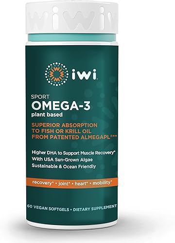 Iwi Life Omega-3 Sport - Mezcla de aceite de algas de 60 cápsulas blandas de suplemento vegano Omega 3 - Apoya una recuperación más rápida,