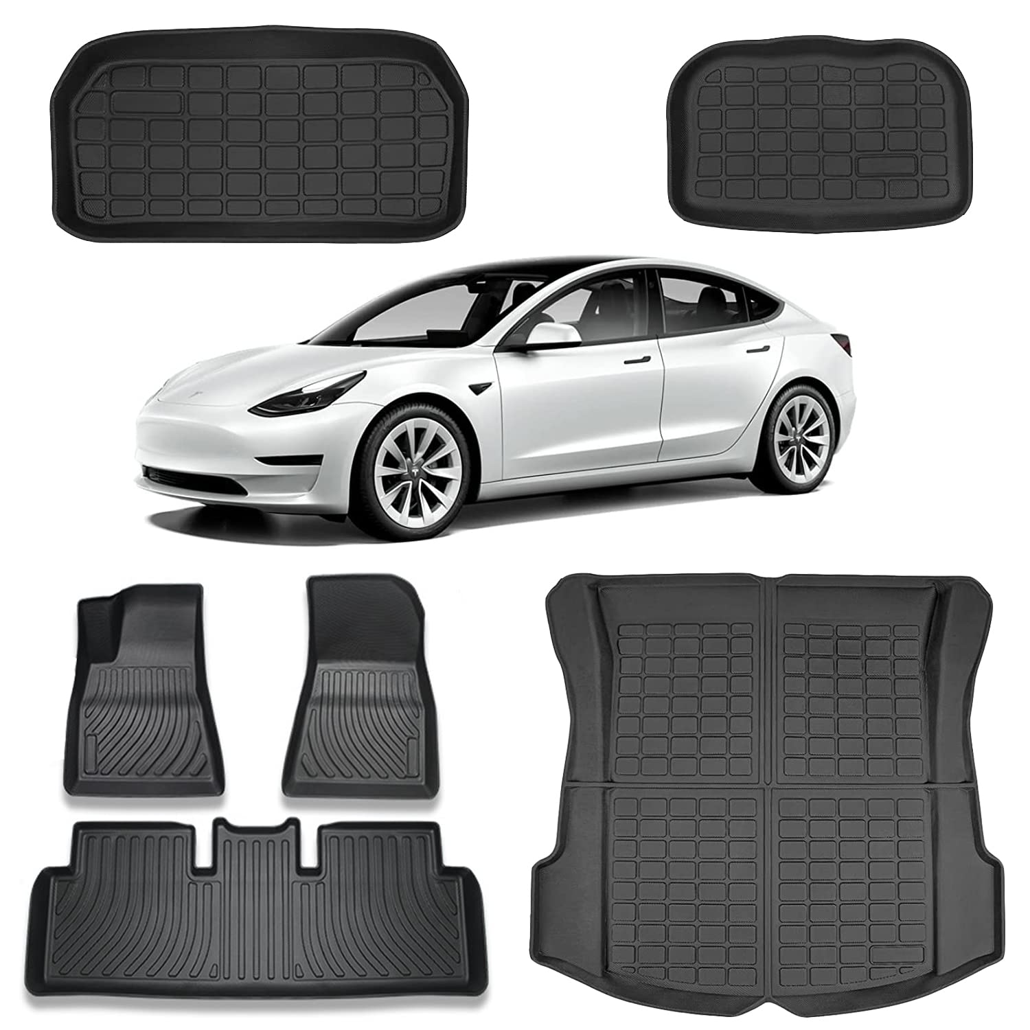 Photo 1 of Model 3 Floor Mats ? Cargo Liners ? Storage Mats Compatible with 2021 2022 2023 Tesla Model 3?All Weather Protection 3D Waterproof Durable Anti-Slip Odorless Flexible TPE Custom-fit Set Accessories Floor?Cargo?Storage Mat