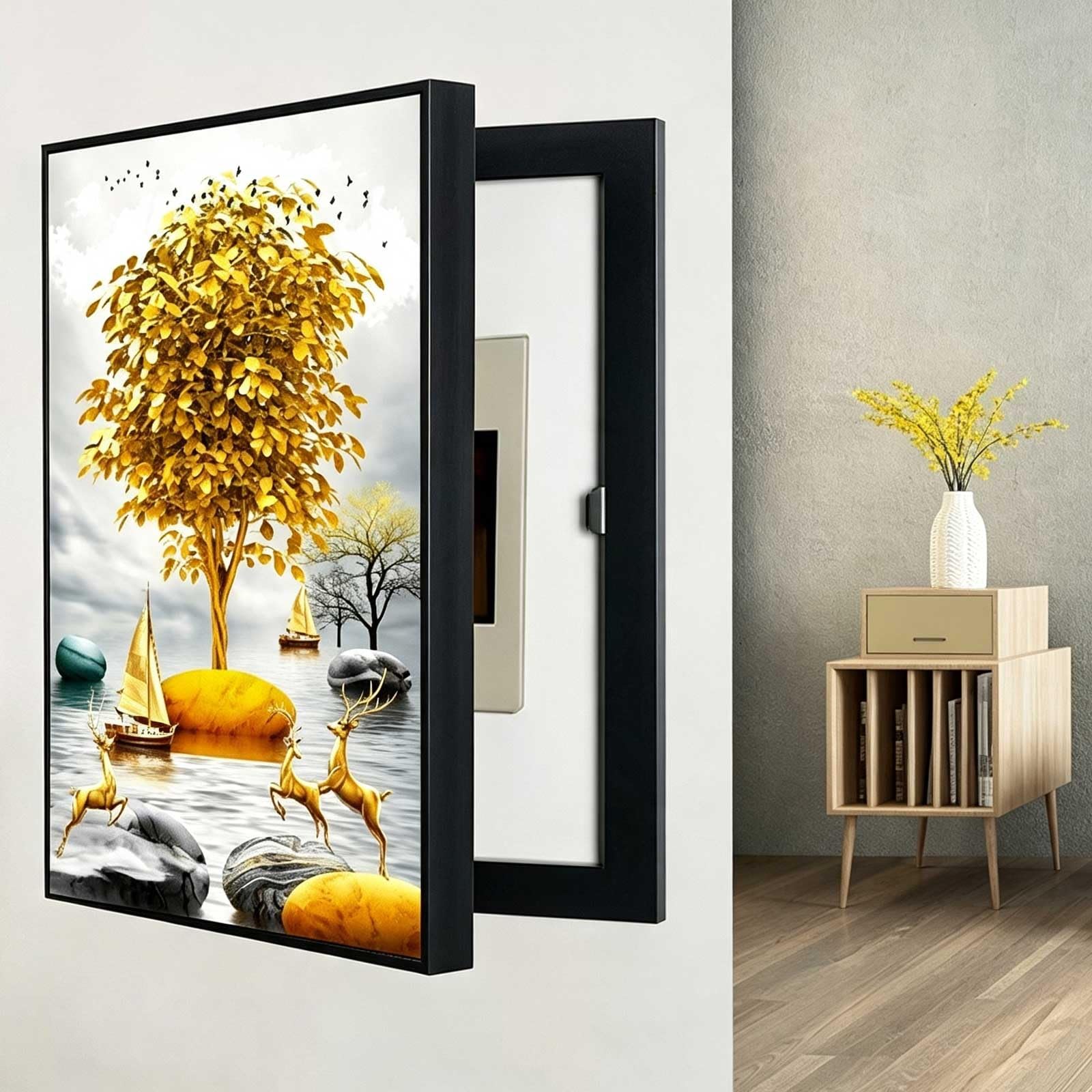 Tapa Contador Luz Decorativa, Cuadro Tapar Cuadro Electrico, Diseño de Apertura Izquierda