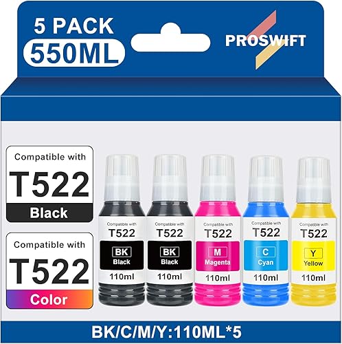 Repuesto para botellas de repuesto de tinta de alta capacidad Epson 522 funciona con EcoTank ET-2400 ET-2720 ET-2800 ET-2803 ET-2840 ET-4700 ET-4800