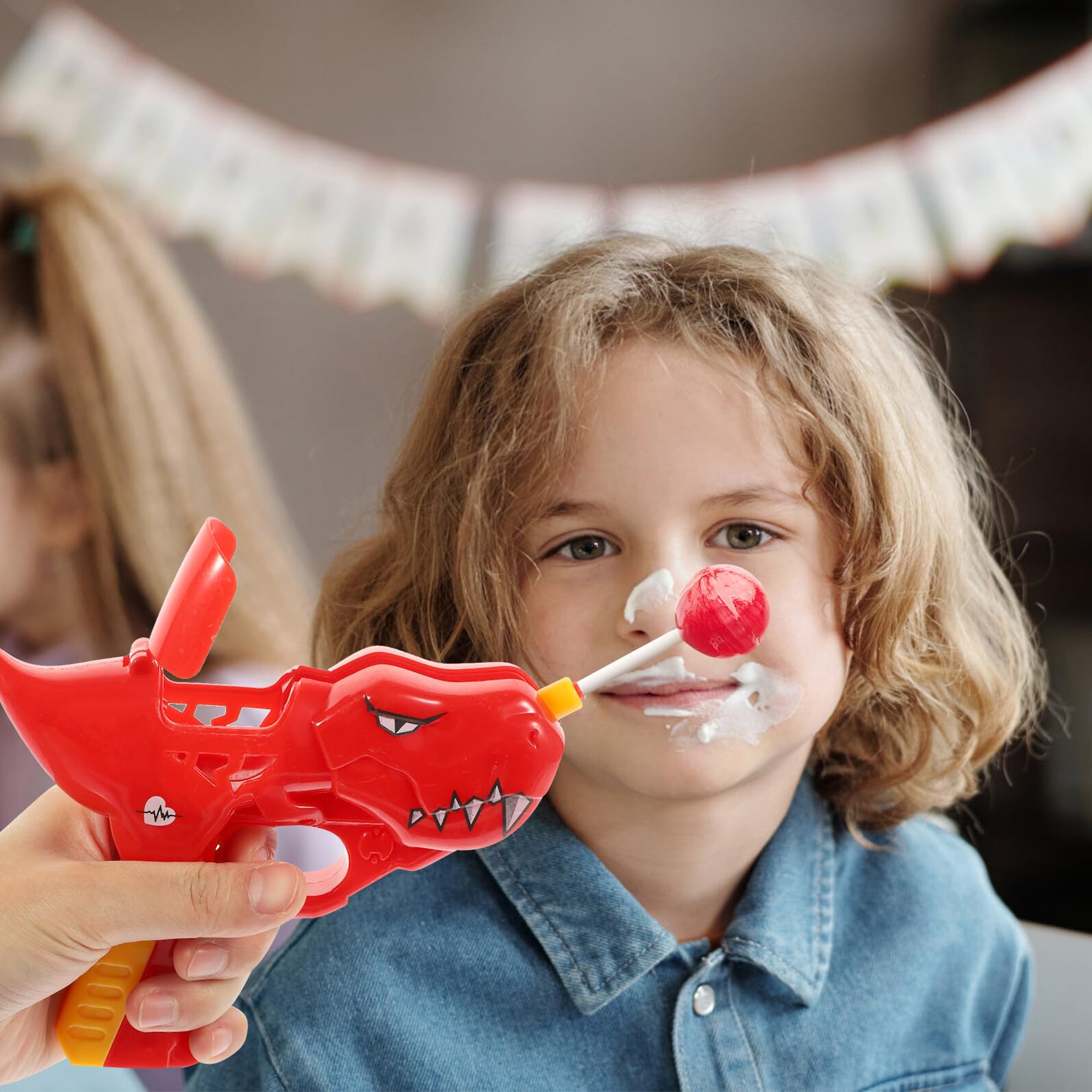 Giocattolo a Forma di Robot Dinosauro per Lecca-Lecca, 2 Unitá, Plastico Rosso, Apertura Bocca e Spazio per Conservare Lecca-Lecca, per Feste di Compleanno Ragazzo Ragazza