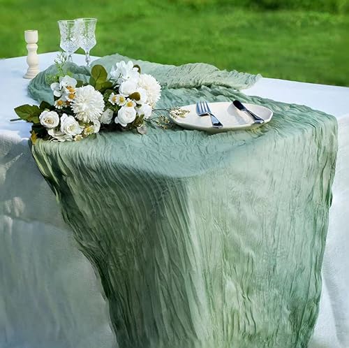 Miniatura 5 de 12 piezas de camino de mesa de gasa de terracota de 13 pies, camino de mesa de gasa bohemia de 160 pulgadas de largo para Navidad, boda, novia, baby