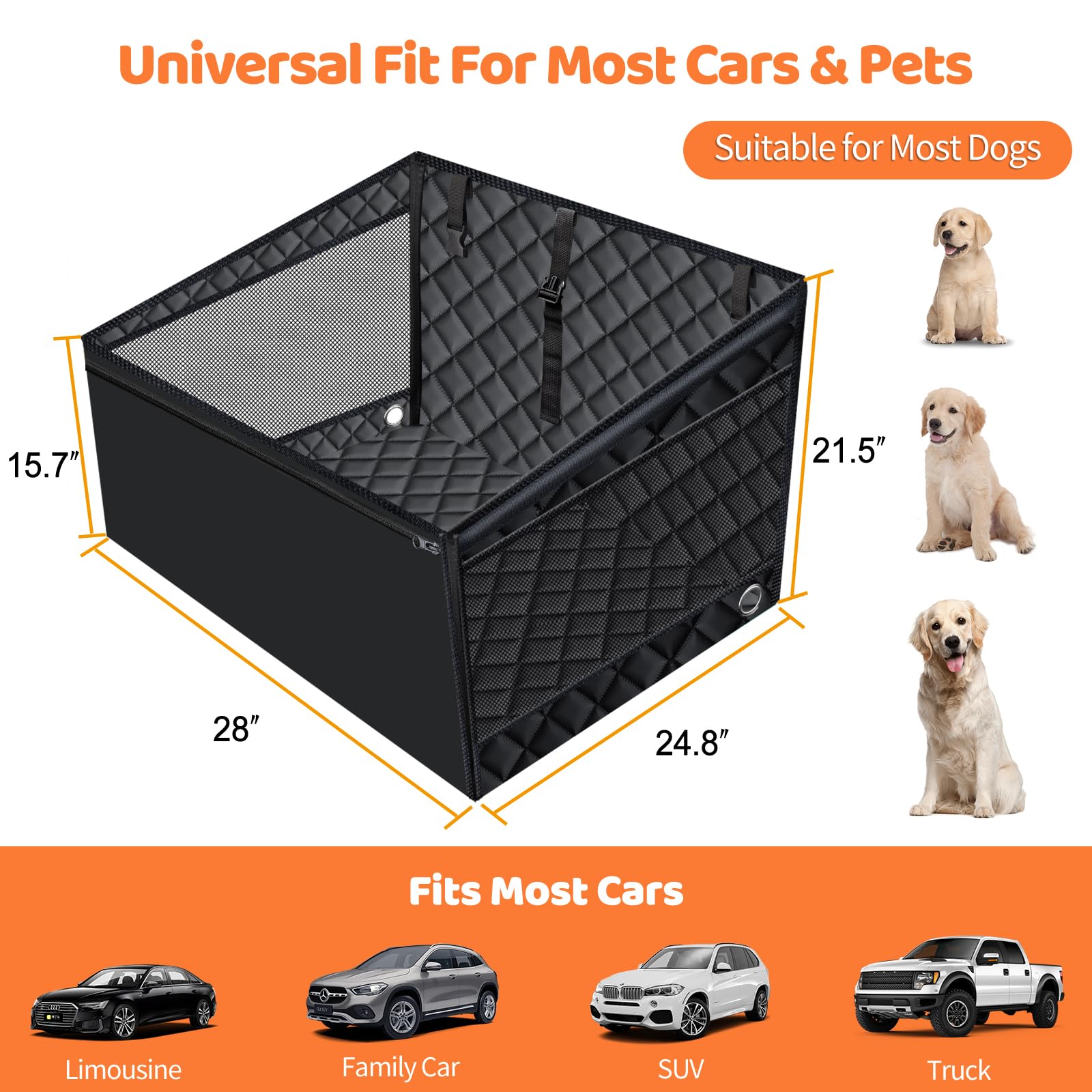 URPOWER Hard Bottom Dog Car Seat for Back Seat, Waterproof Hammock view 6