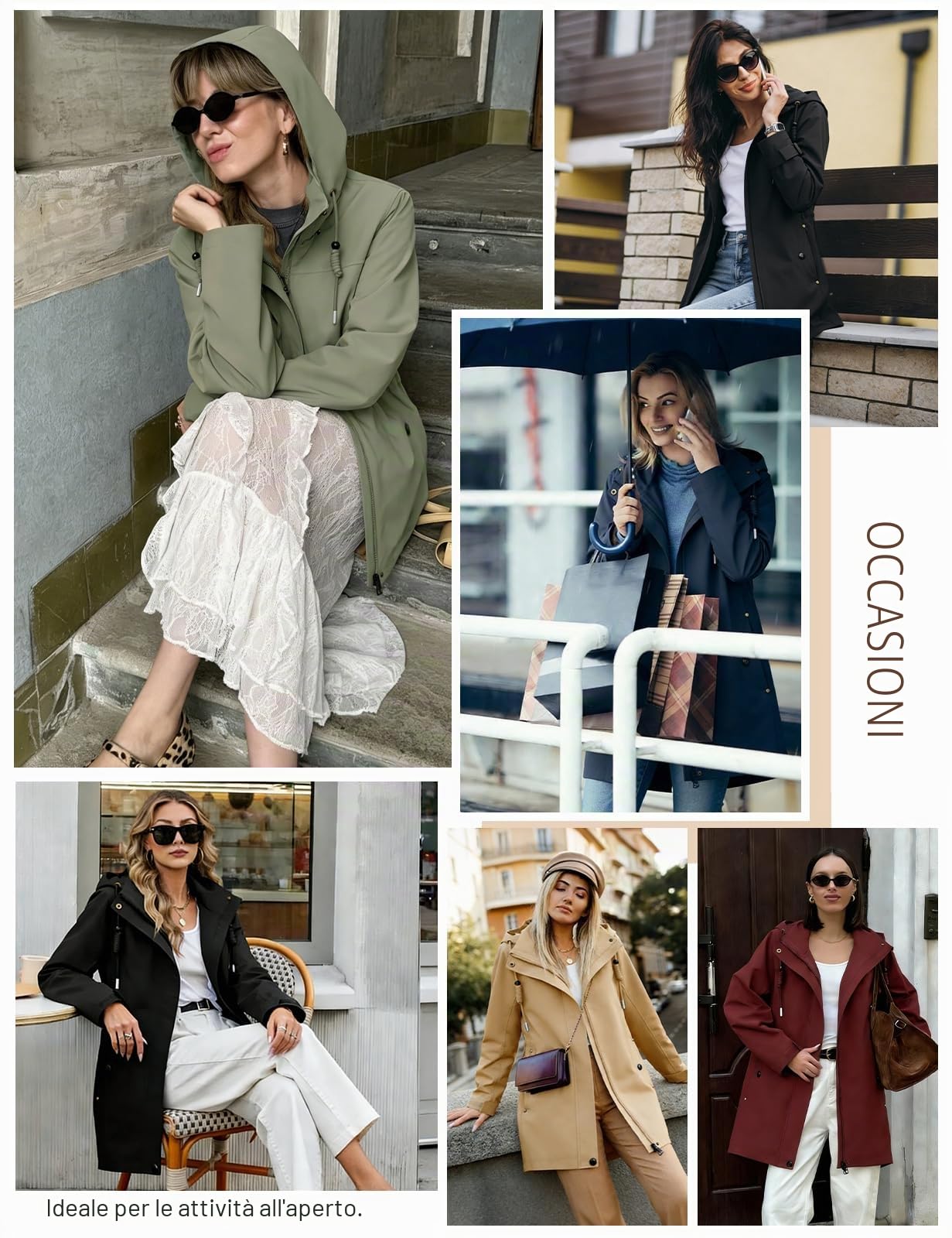 heekpek Cappotto Mezza Stagione Donna Lungo Elegante Cappotti Primaverile Leggero Giacca Parka Antivento Casual Softshell Giacca con Cappuccio e Coulisse per Primavera Autunno