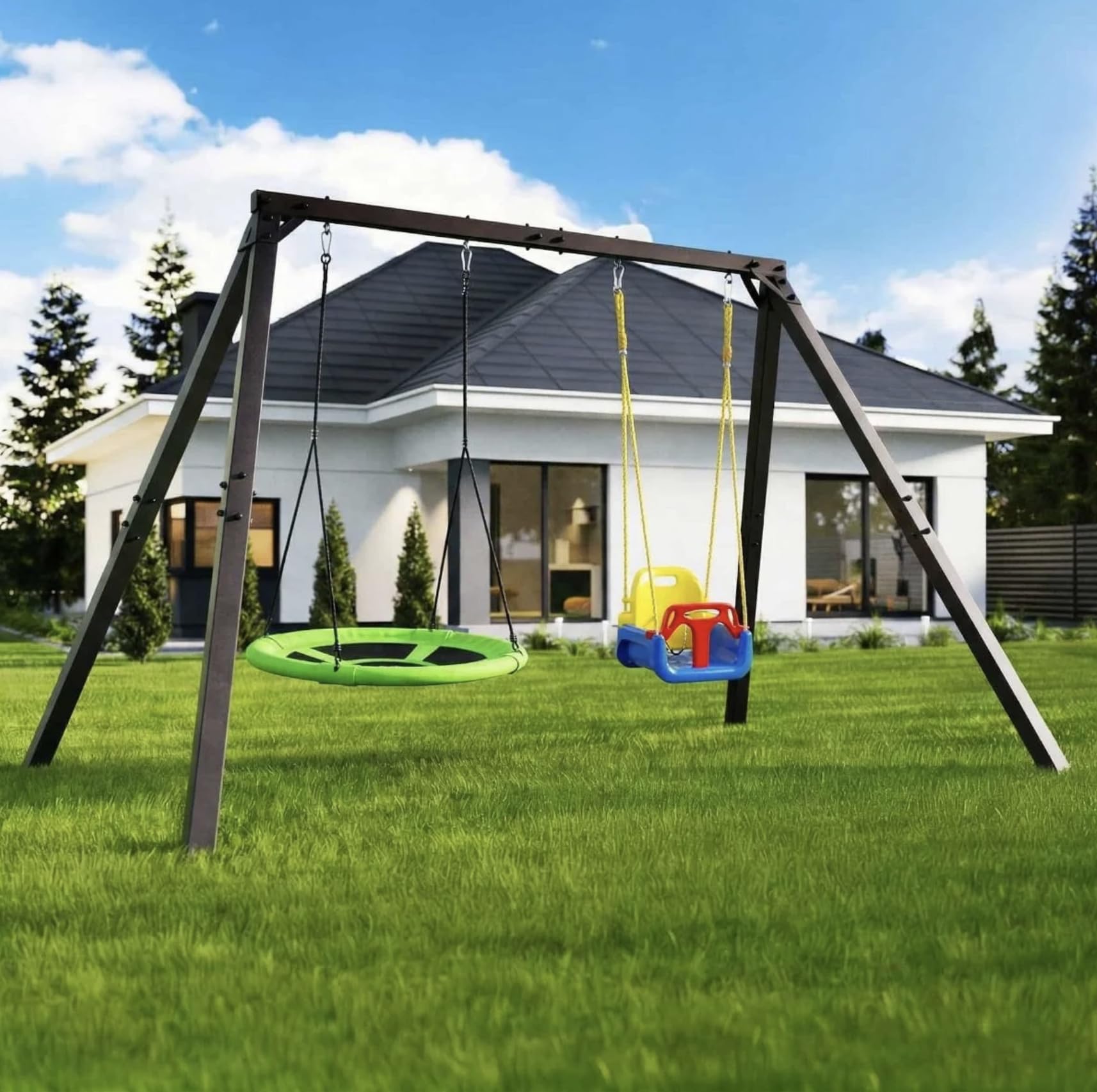 K-Sport: Doppelschaukel Gestell (Metall) I 1x Set-Schaukel 1x Nestschaukeln im Set erhalten I Schaukelgestell bis 300kg belastbar I Outdoor Schaukel I Schaukelgerüst inkl. Bodenanker I Made in EU