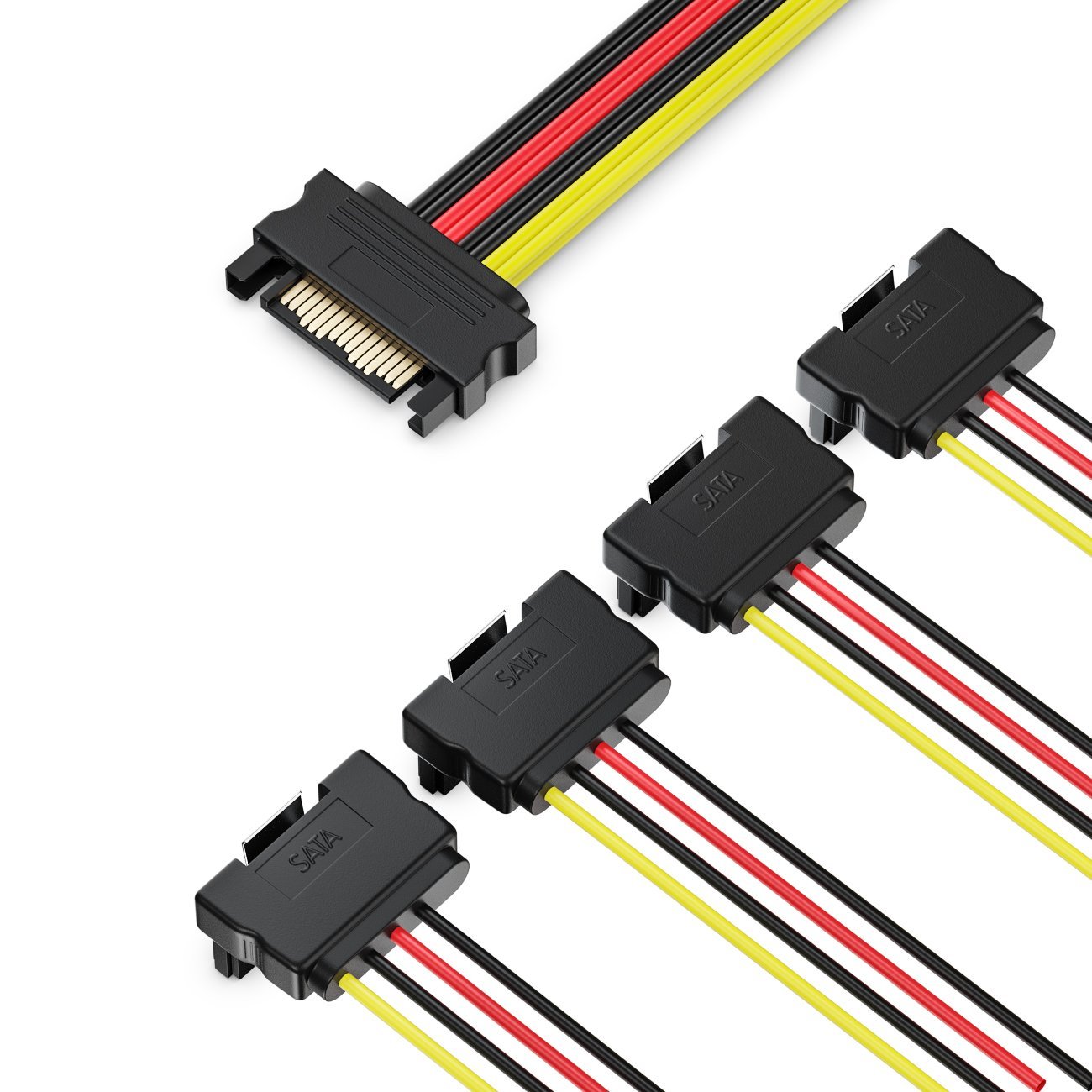 deleyCON 0,15m zasilacz S-ATA Adapter Y - 1x gniazdo SATA na 4x wtyk SATA kątowy - Wewnętrzny dysk twardy SSD Kabel zasilający - Zasilanie do 4 urządzeń