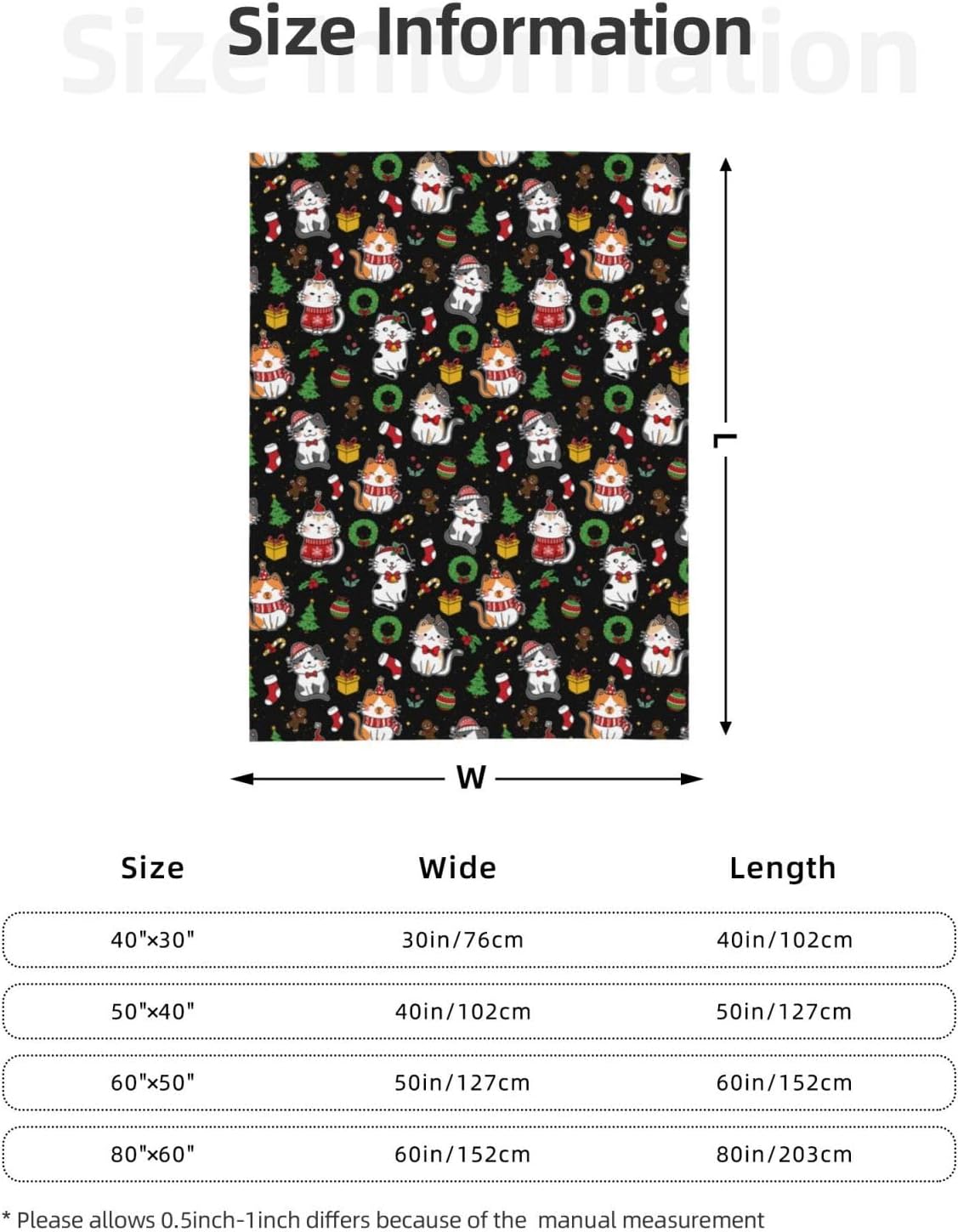Christmas Cats Throw Blanket - 50"x40" Soft Flannel Fleece Blankets for Couch Sofa Bed, Warm Cozy Lightweight Travel Blanket, for Women Men Kids Cat Lovers - Image 4
