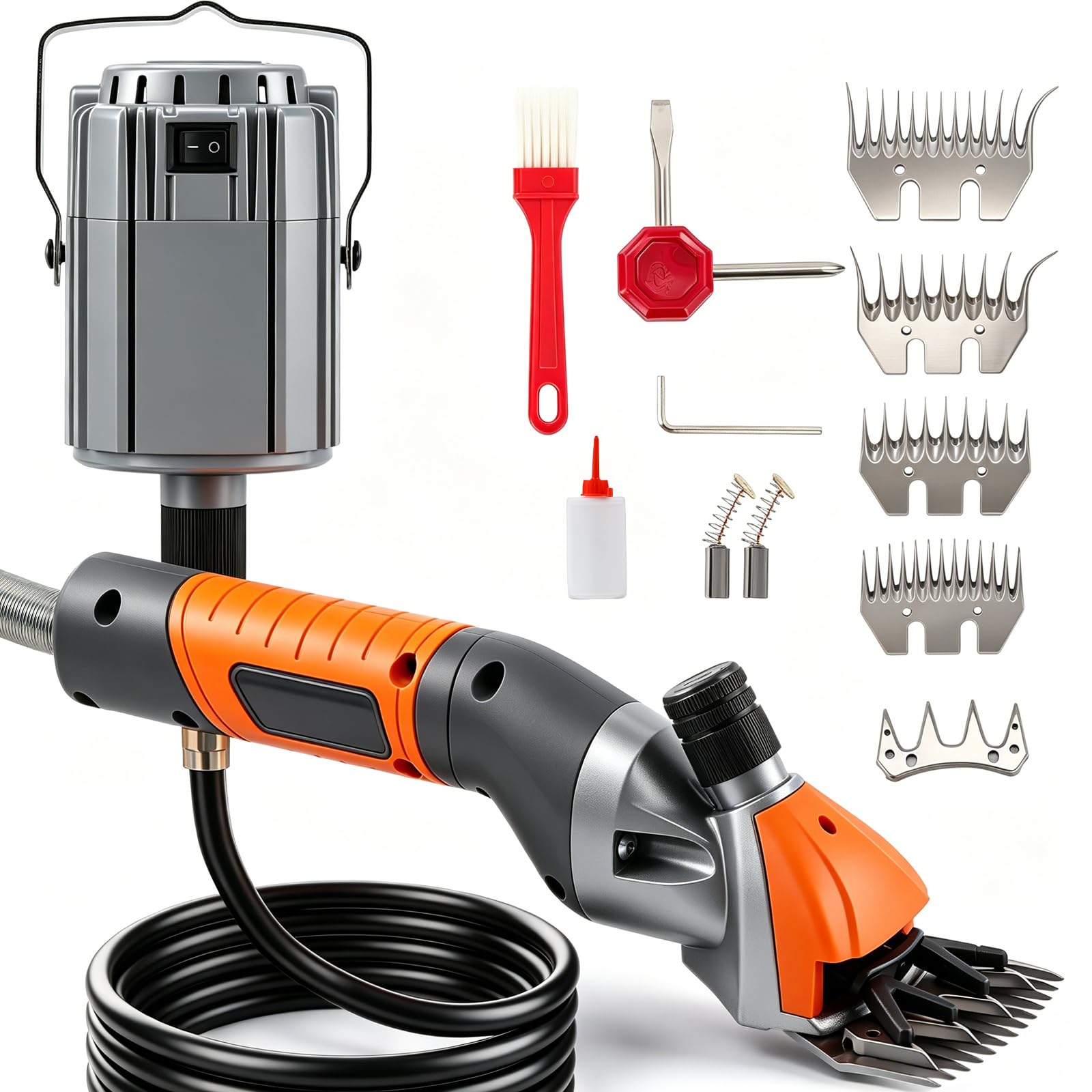 CGOLDENWALL Máquina Esquilar Ovejas 1000W, Tipo Colgante, Cabras | Profesional, 2800RPM, 4 Cuchillas Acero Alto Carbono, 9/13D Recta & Curvada, Alpacas, Naranja