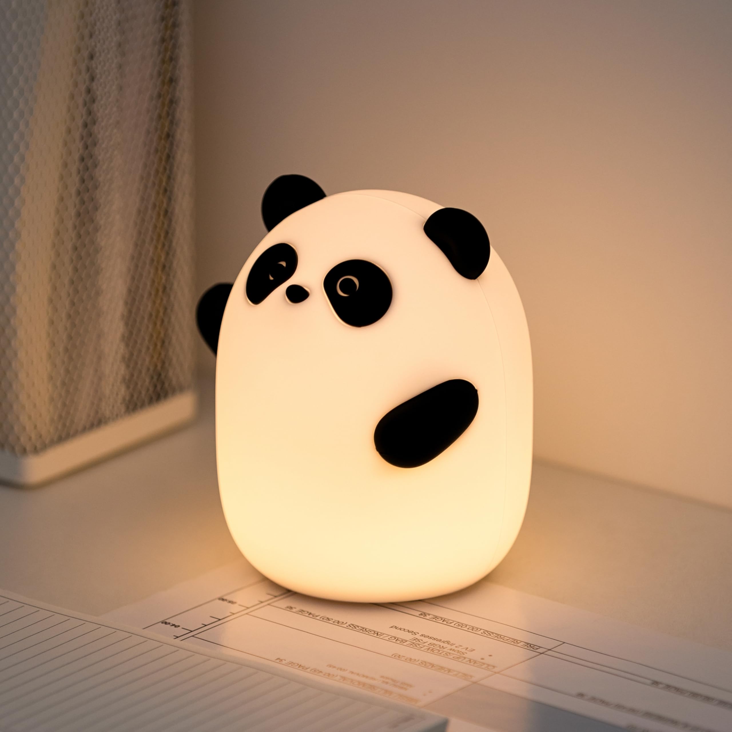 Asa Vea Panda Silicone Night Light, Tap-Controlled LED Lamp with 3-Level Adjustable Soft Glow, Rechargeable Timer Nightlight for Woman, and Stress Relief, Gift for All Ages