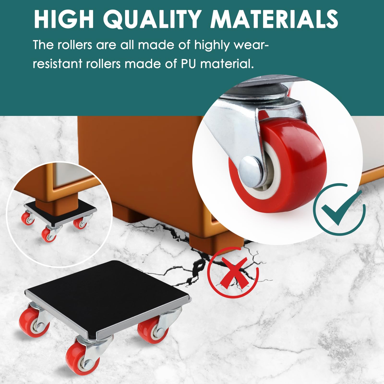 roulettes pour Meubles Lourd,Leve Meuble avec 4 Roues Pivotantes à 360° pour Le Deplace Meubles Lourds Mobiles,Capacité de Charge de 600KG (Argent)