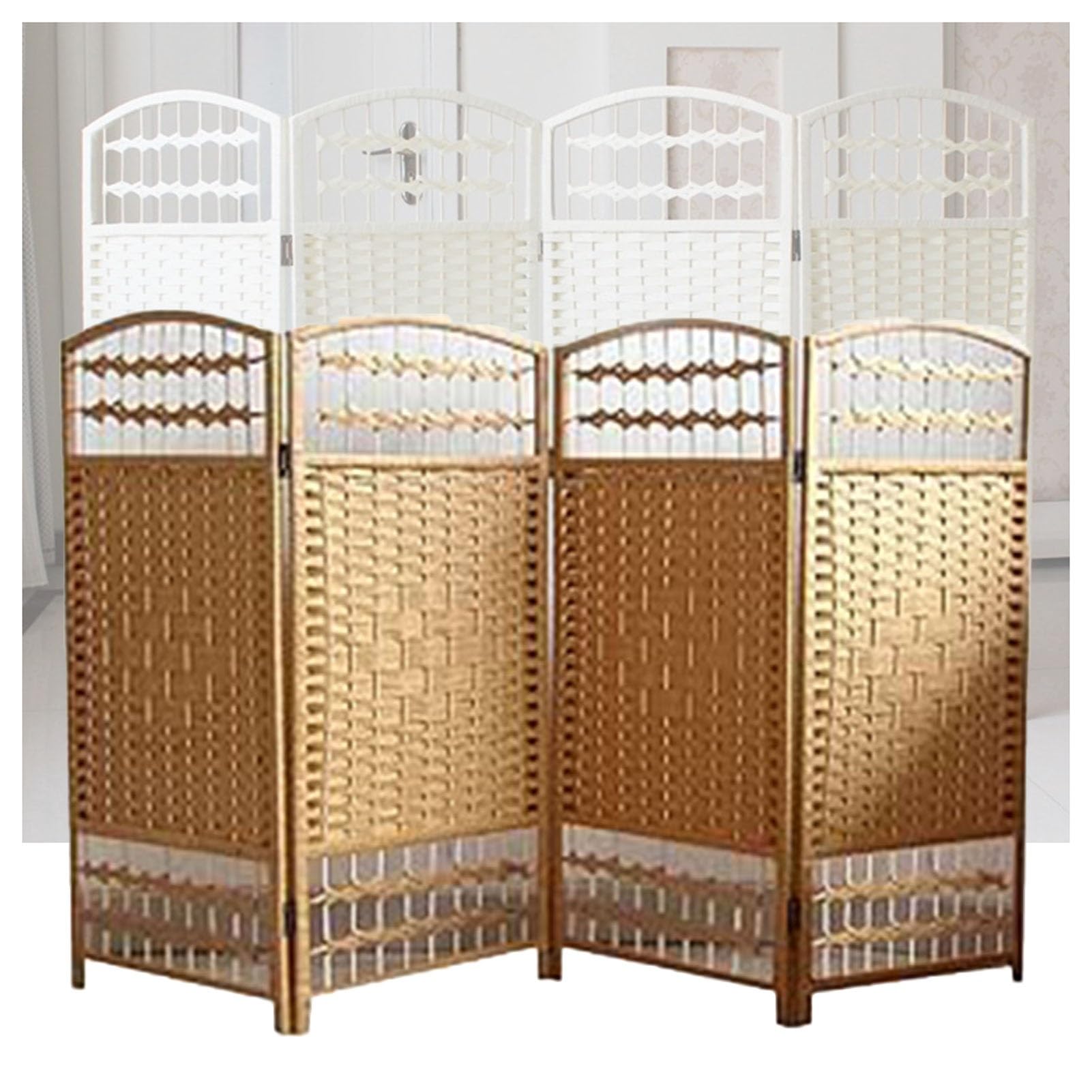 Cloison de séparation en rotin marron 4 panneaux | Paravent pliable indépendant 100x40cm