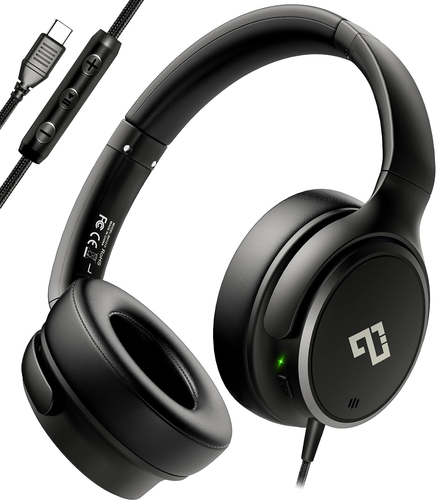 USB C Headphones Wired Over Ear Headphones with HD Mic, Foldable Active Noise-Canceling Headphone for iPad/Sports/School/Travel/iPhone 17/16/15, Samsung S25/S24, Google Pixel 9,Ideal Gifts