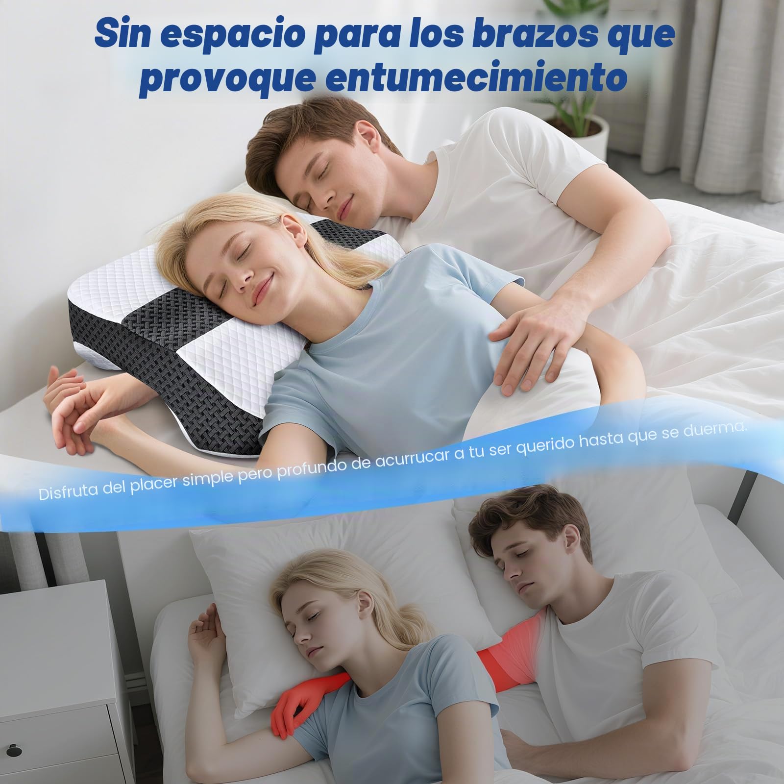 SAHEYER Almohada Cervicales y Cuello, 2 en 1 Almohada para Brazo Ergonómica, Almohada para Dormir de Lado Espuma Viscoelástica con 3 Huecos para los Brazos