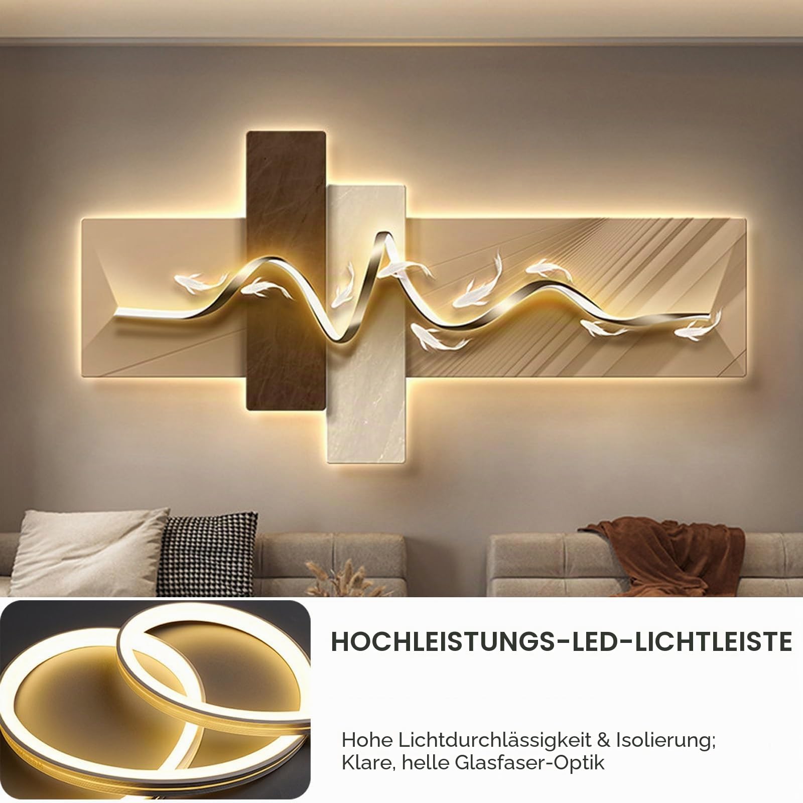 YVZYLXH Moderne LED Wanddeko Wohnzimmer - 3D Kristallporzellan Wandbild mit Beleuchtung, Luxus Wandkunst Deko for Schlafzimmer, Flur und Büro(Brown-B,100x50cm/39.4x19.7in)