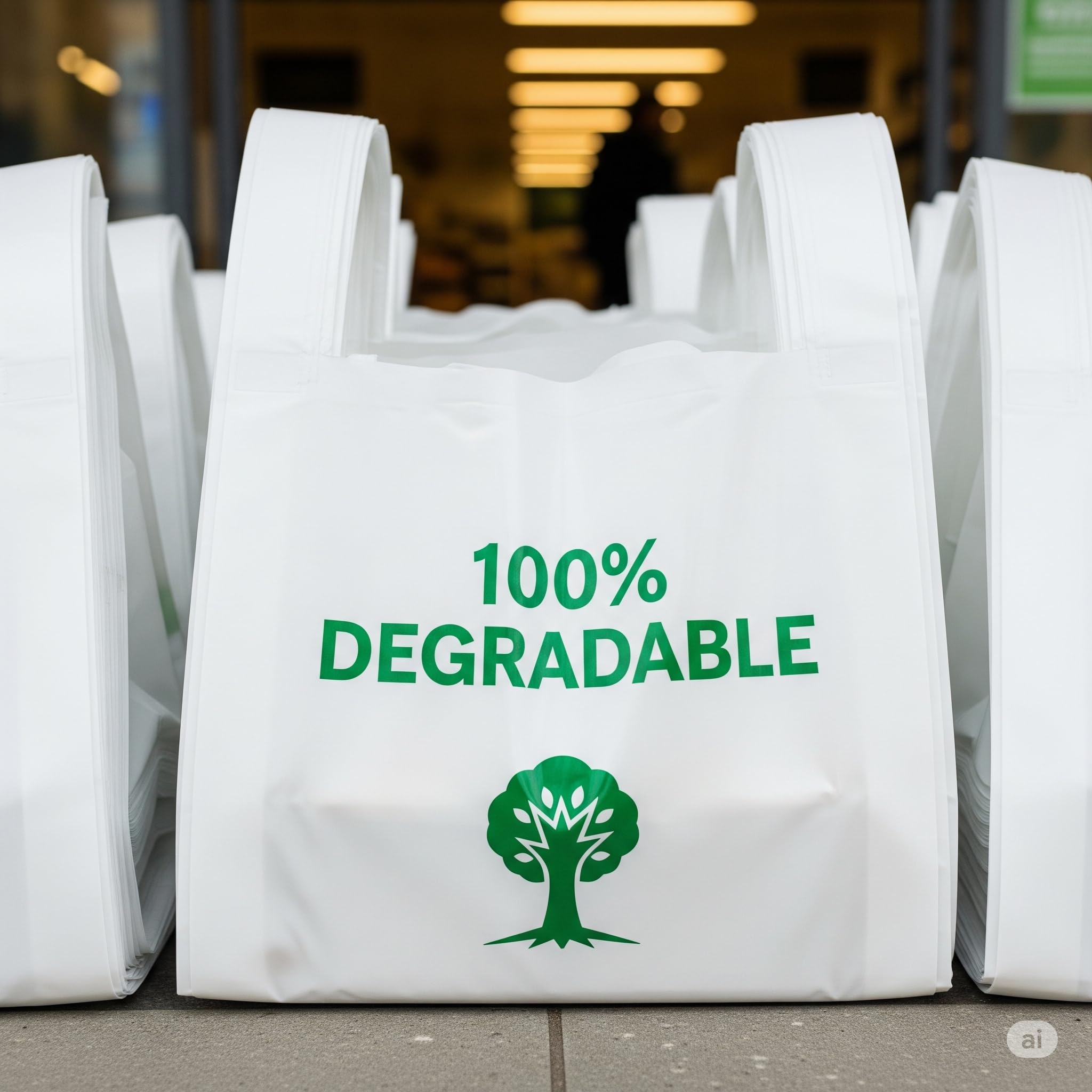 500 BIO Sac de course a bretelle TRANSPARENT (28X14X48) 30 micros sac plastique réutilisable en 30µ conformes au décret 2016-379 du 30 Mars 2016 pochon imprimé avec texte légal avec trou pour crochet