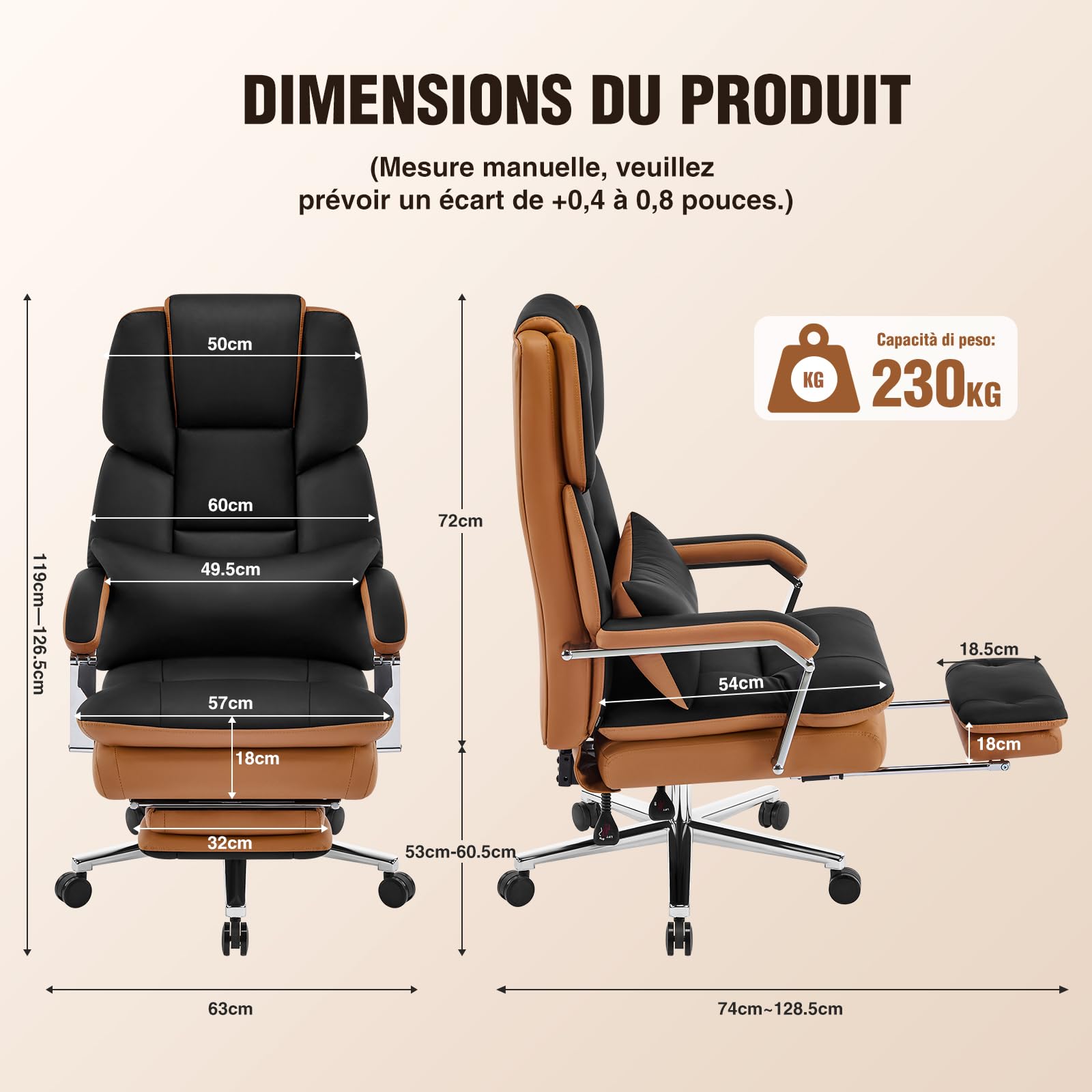 Bürostuhl Ergonomisch, PU Leder Chefsessel 200kg, Bürostuhl mit Fußstütze und Lendenwirbelstütze, Home Office Stuhl mit hoher Rückenlehne, Schwarz