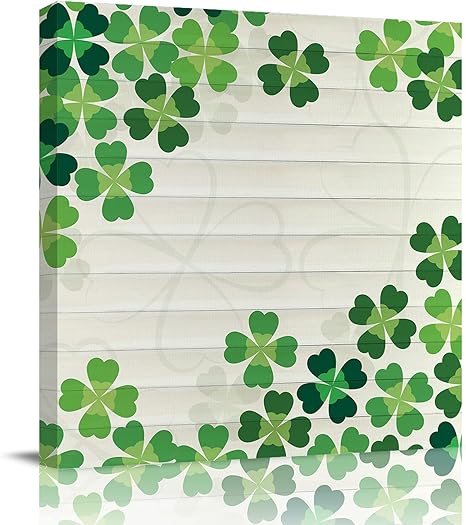 amazon com muswannaa canvas wall art print artwork wall art decor st patrick s day fresh lucky shamrock clover vintage white wood grain stretched framed artwork prints ready to hang home decor wall