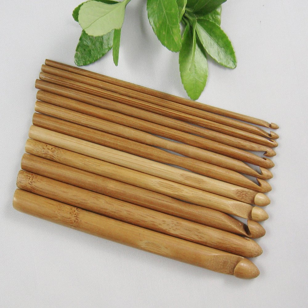 Gemini_mall 12Pcs Gemini_mall® Bamboo Handle Crochet Hook Knit Weave Yarn Craft Knitting Needle Set 3.0-10Mm