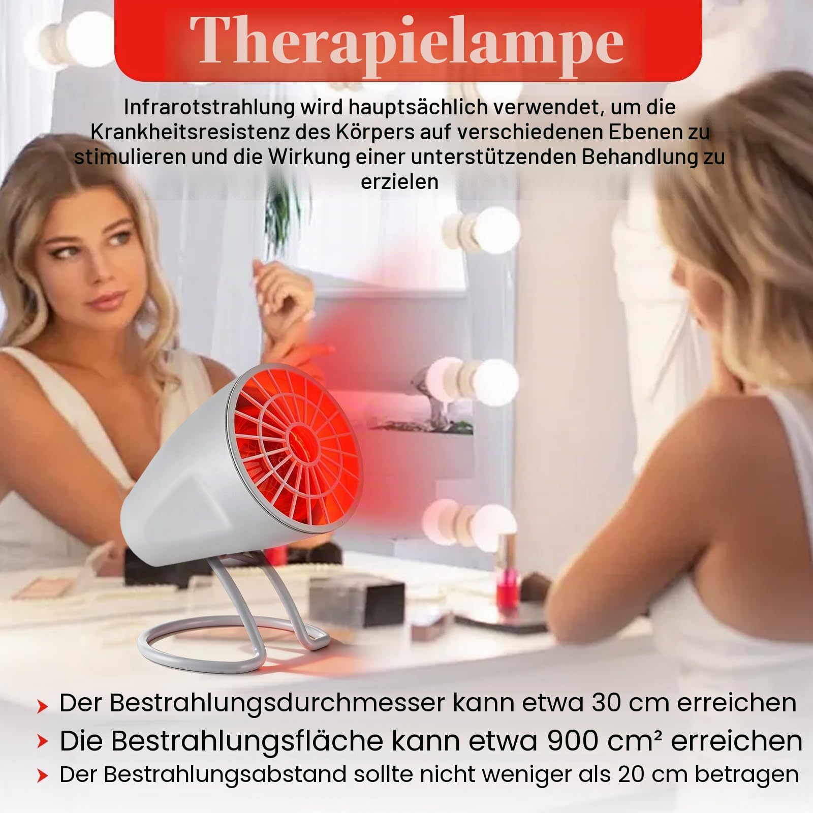 PORFOYO Rotlichtlampe, Infrarotlampe, Wärmelampe 150W mit Timer Einstellbarem Winkel 30 bis 60 Grad Tisch Infrarotlichtlampe für Zuhause Muskelentspannung und Wärmebehandlung, Weiß