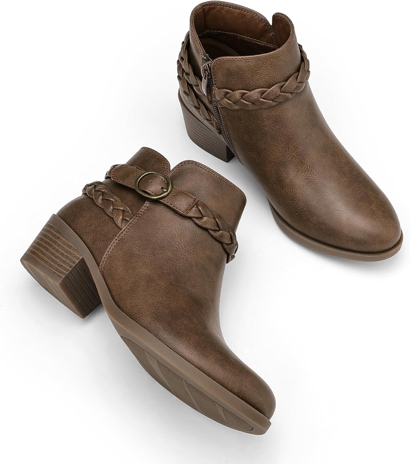 mysoft Women's Ankle Boots Low Chunky Heel Round Toe Wide Width Short Booties Side Zipper - Image 3