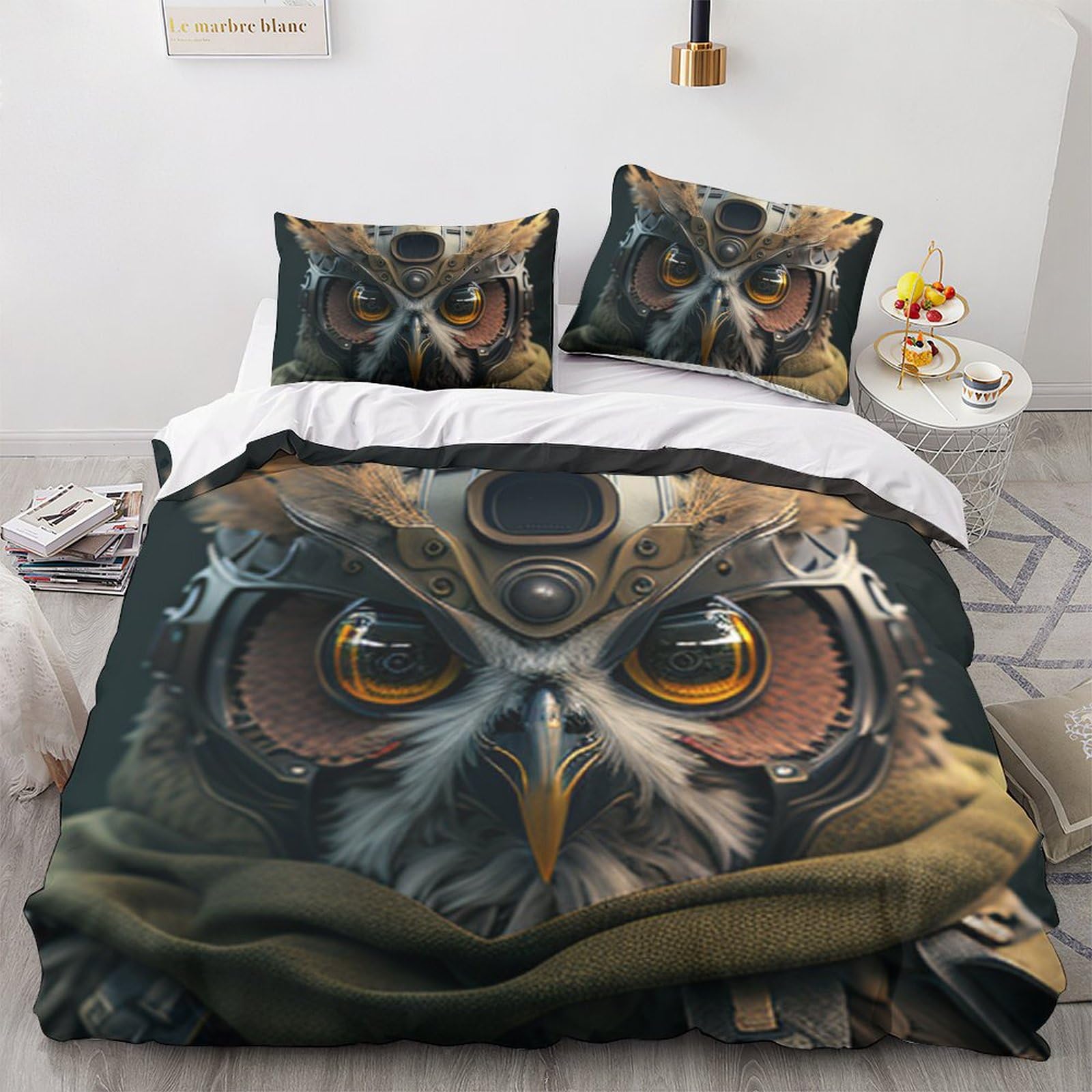Housse de couette chouette 3D en microfibre facile à laver et sans pli