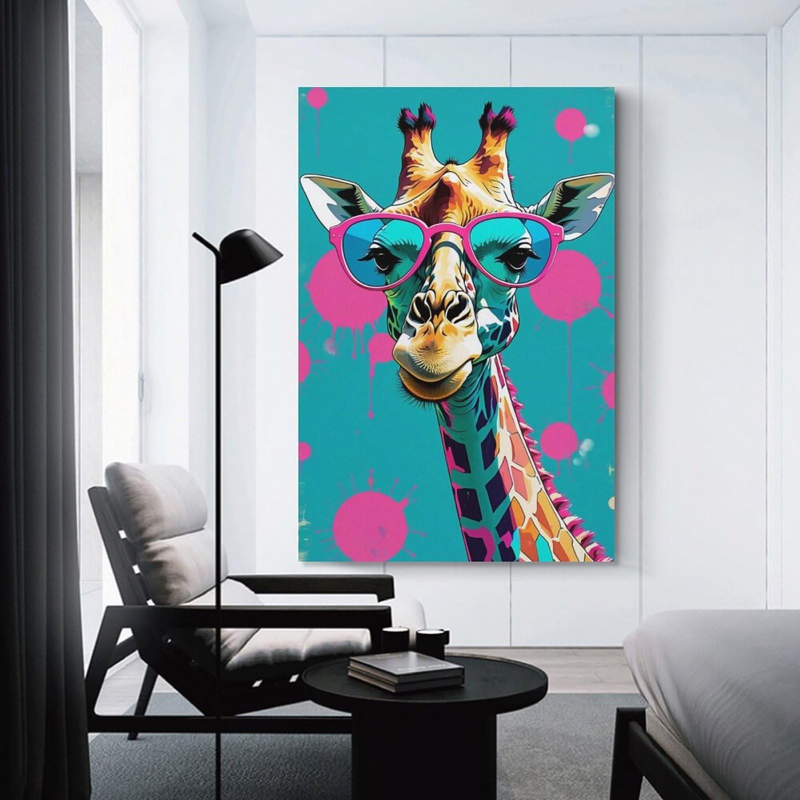 Junmoney Unframe-Style-4 Giraffe With Sunglasses Pop Art Home Decor Wall Art 20X30inch(50X75cm), For Home, Office, Studio Or Guest Room, Canvas Wall Art That Fits Changing Layouts