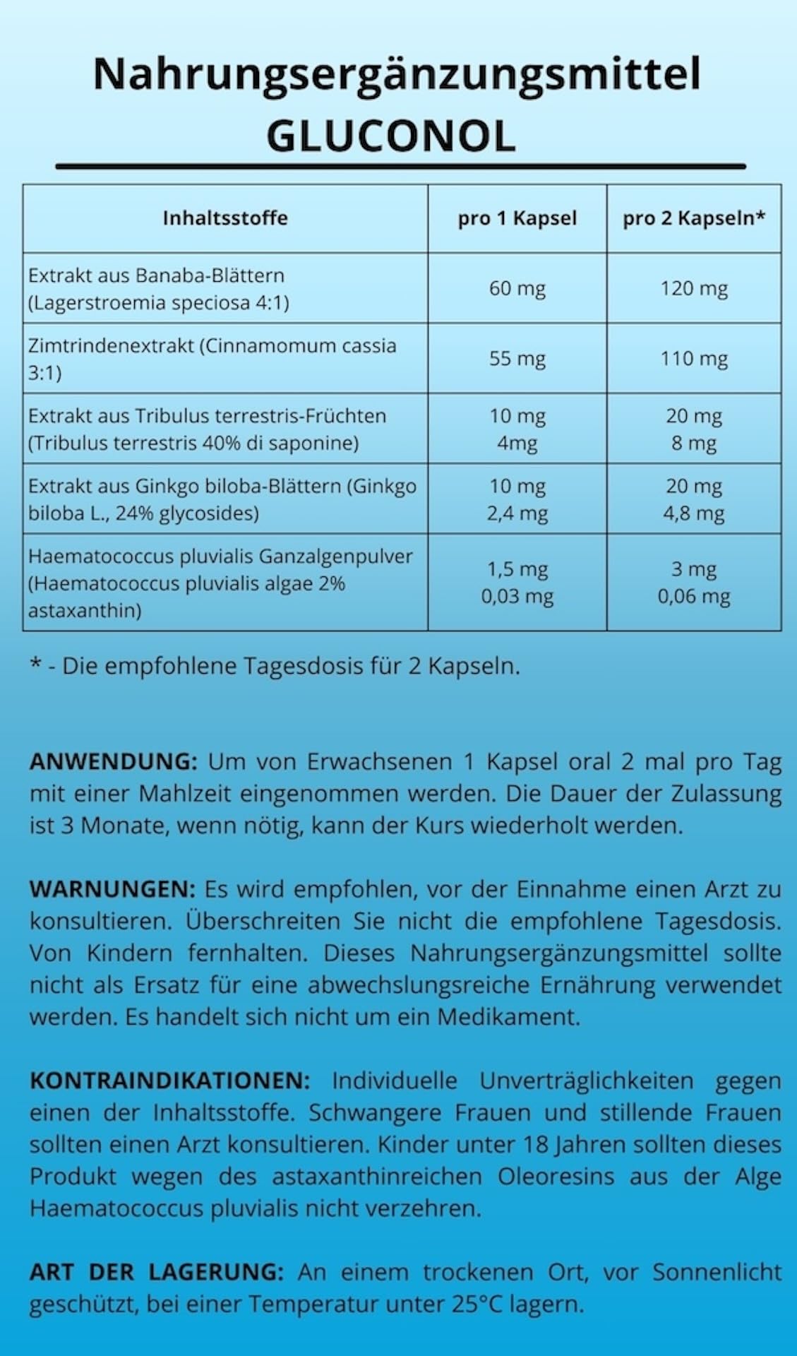 Gluconol kapseln - pflanzliches nahrungsergänzungsmittel 20 kapseln.