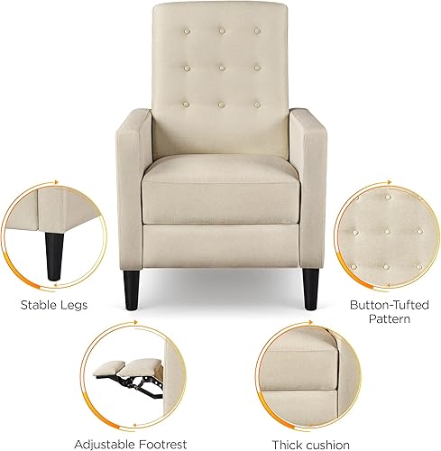 Miniatura 7 de Yaheetech Sofá reclinable de piel sintética, moderno de mediados de siglo, silla reclinable individual, respaldo y reposapiés ajustable, sofá