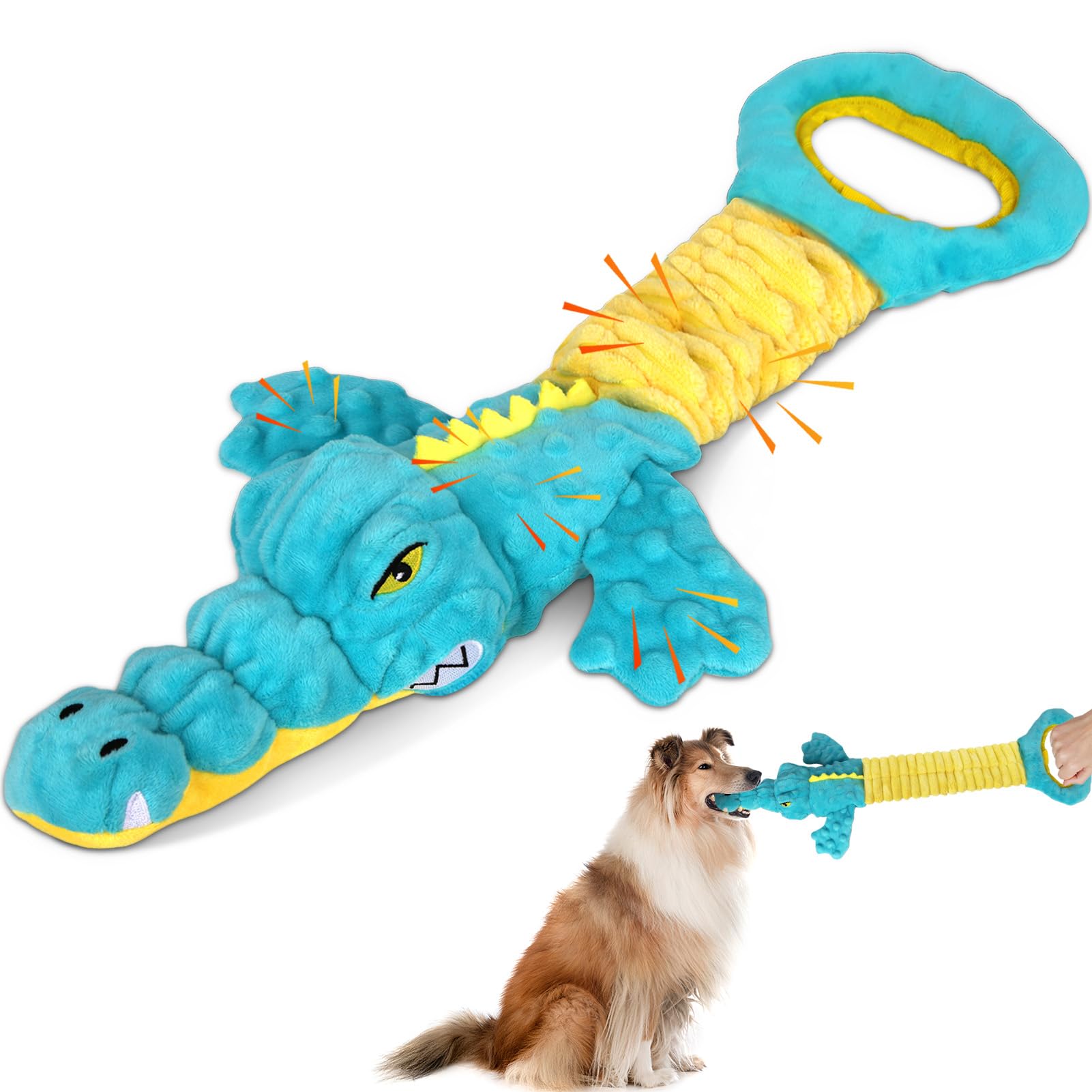 Dog Toys Cute Alligator Dog Toy Tough Plush Puppy Toy for Playtime, Training &amp; Tug of War- Interactive Squeaky &amp; Crinkle Chew Toy for Small to Large Dogs