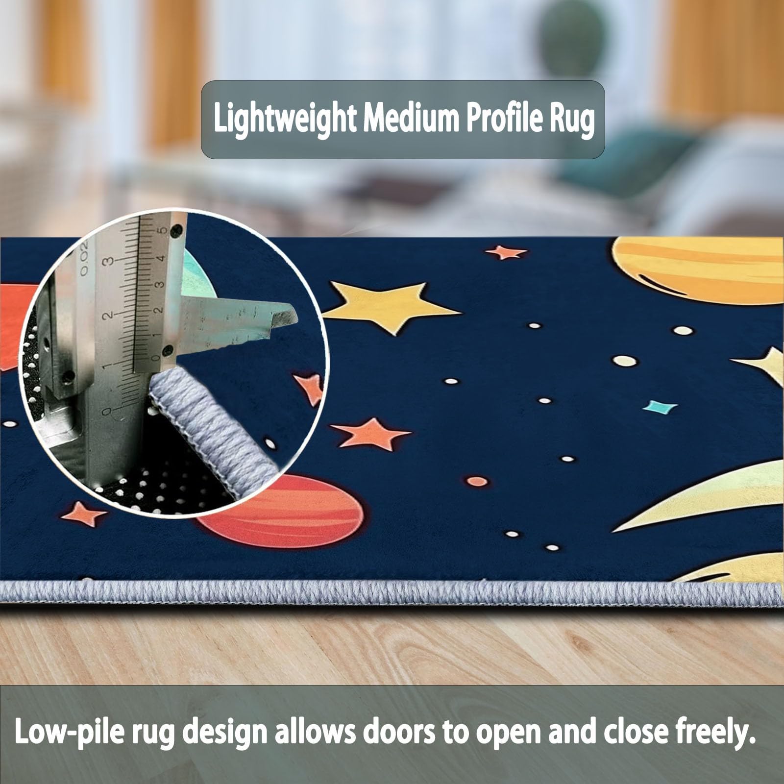 80 x 150 cm Teppich für Wohnzimmer – Kurzflor, Pflegeleicht & Extra Weich, Rechteckiger Teppich mit Niedliche Cartoon-Rakete Stern, geeignet für Schlafzimmer Kinderzimmer, Bunt