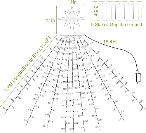 Miniatura 7 de QuList Guirnalda de luces de estrella para decoración de Navidad, 16.4 pies, 315 luces LED para árbol de Navidad 8 modos y resistente al agua, con