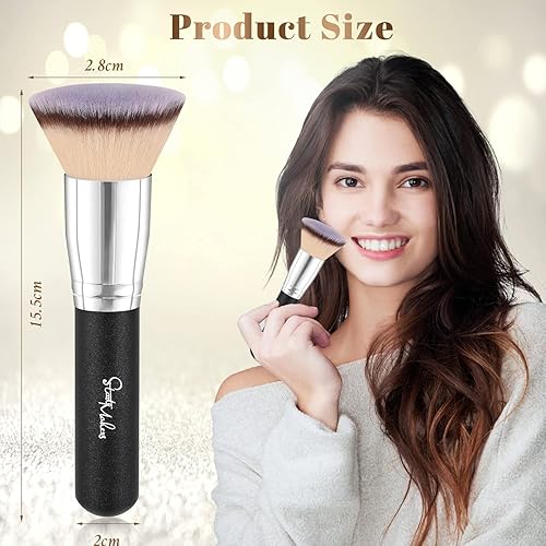 Miniatura 6 de Brocha de base Kabuki de parte superior plana, brochas de maquillaje para maquillaje líquido, mezcla de crema mineral, polvo, pulir punteado,