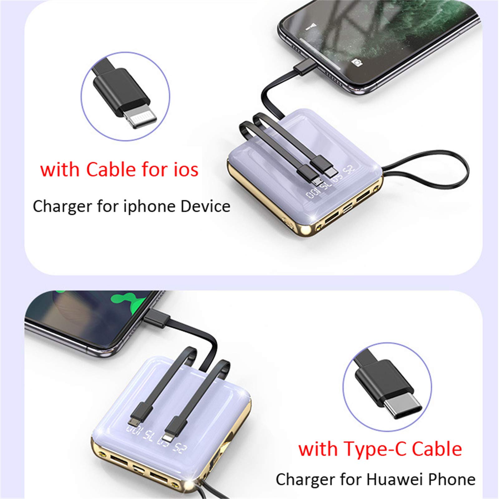 Mini Power Bank, 20000Mah Specchio Schermo LED Display Poverbank Caricabatteria Esterna Portatile Powerbank,Viola