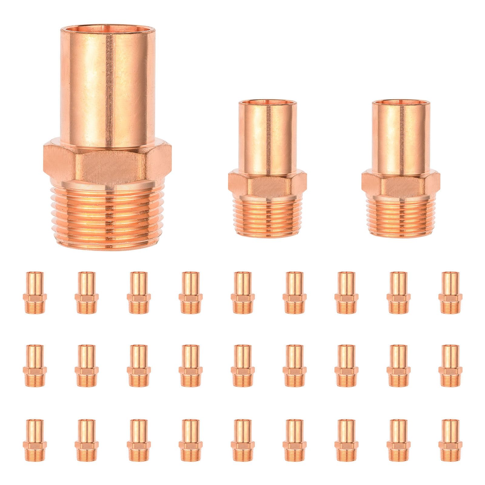 Paquete de 30 Unidades de Tornillos Macho de Cobre para Calle, 1/2" FTG x 1/2" MPT, Rosca Macho NPT para fontanería.