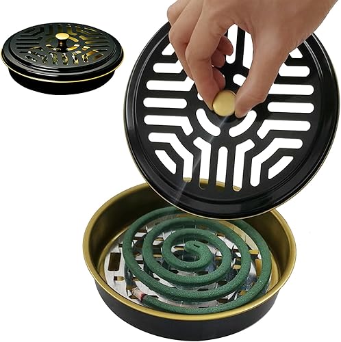 Soporte de bobina para mosquitos, paquete de 2 soportes de bobina repelente de mosquitos de metal con tapa, quemador de bobina de incienso portátil