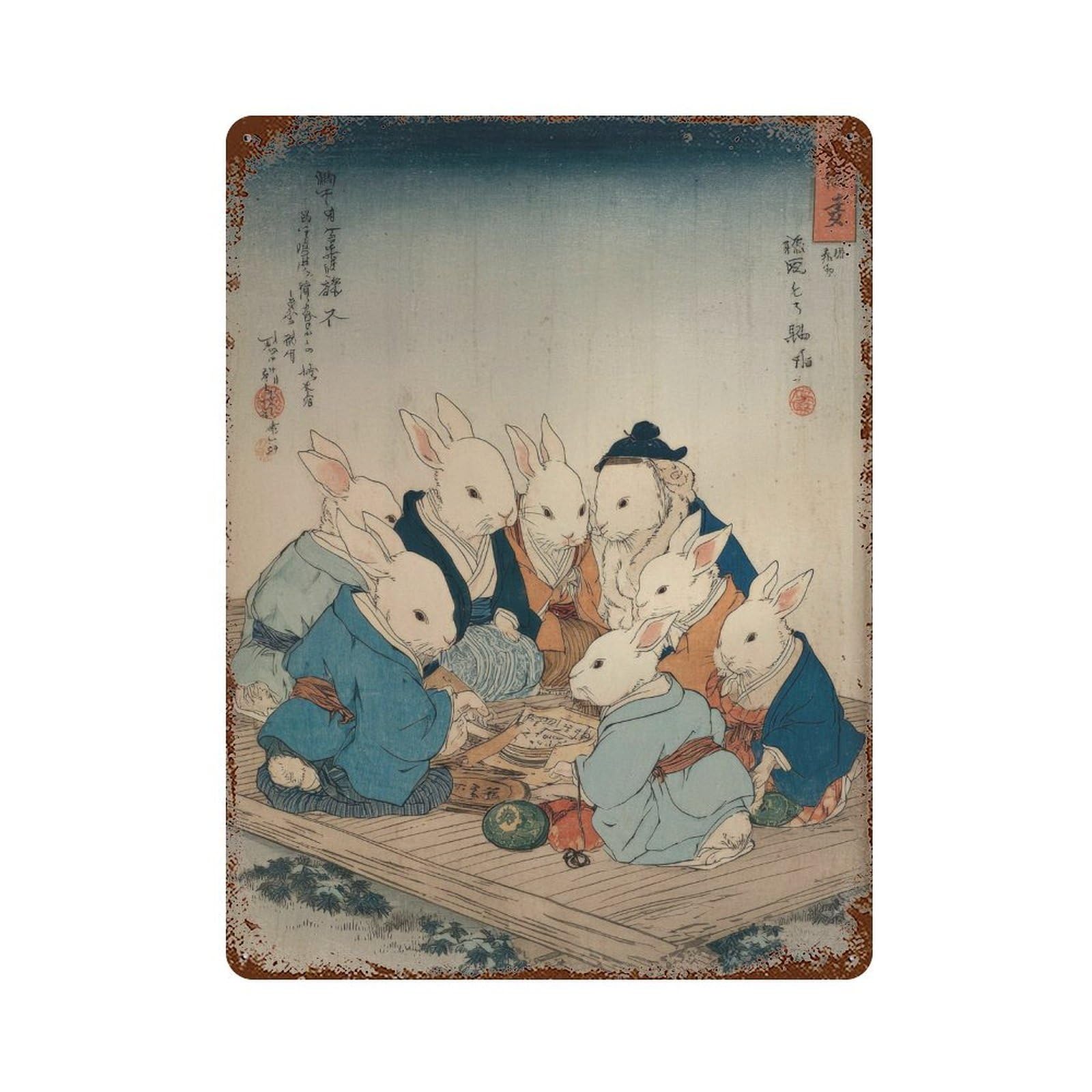 xiaoxiaoshen Rabbits Gathering Ukiyo Wall Decor Art Metal Tin Poster Modern Home Decor Art Home Bar Shop Decorations Vintage Sign 40x30cm