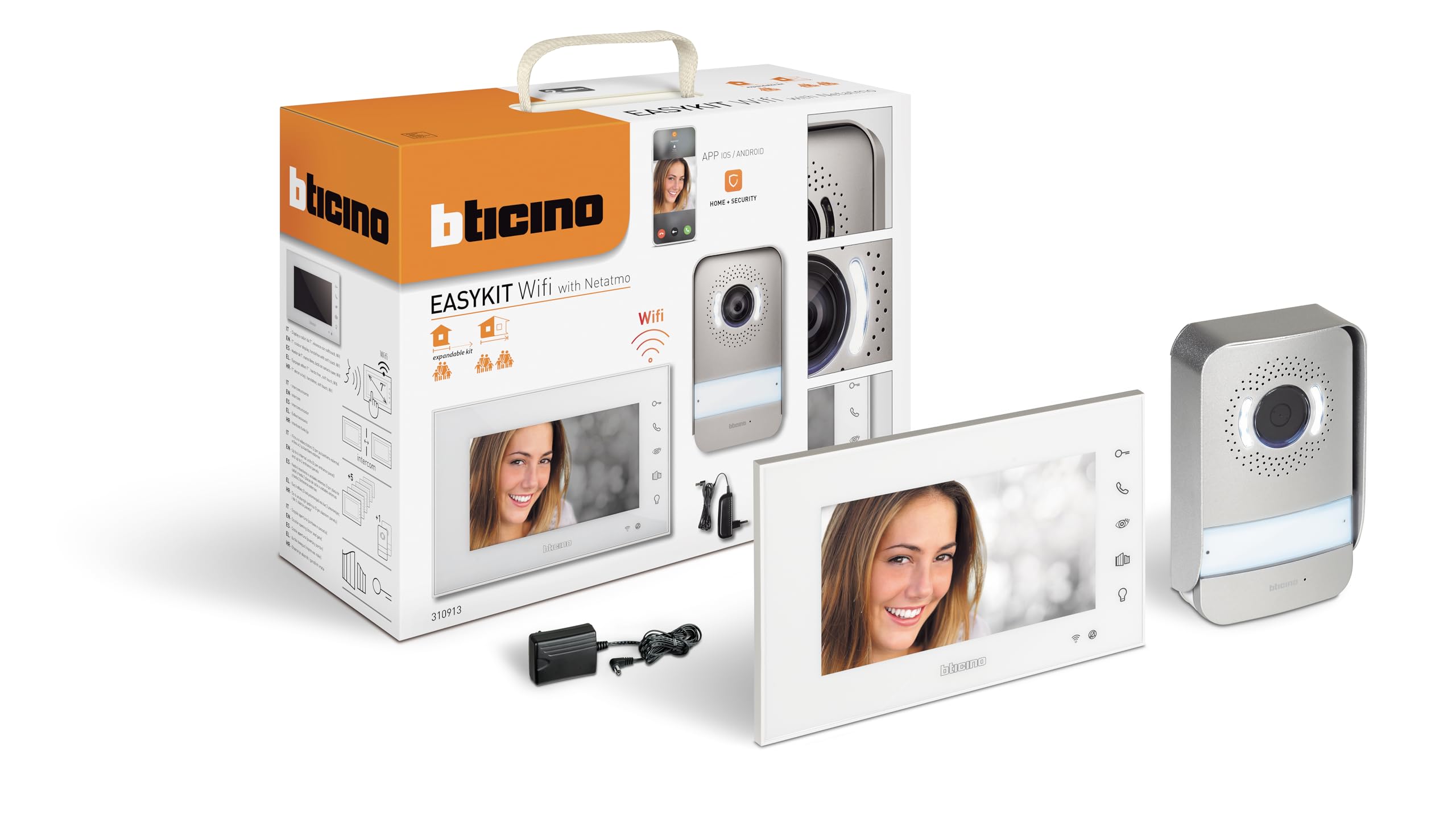 Bticino Easykit - Videoportero, monoparlante, enchufable, 2 Cables con 1 botón Externo, Timbre, cámara, Monitor Interno de 7 Pulgadas a Color con Manos Libres, Ampliable para bifamiliar, 310913