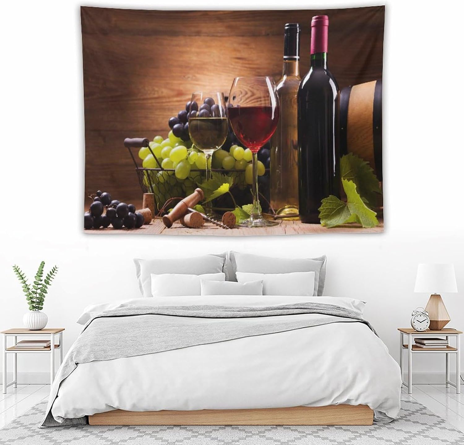 Wine Tapestry, Glasses of Red and White Wine Served Print Pattern Tapestries Home Decor for Living Room Bedroom Dorm 80inx60in (203×152cm)