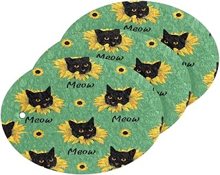 Kitchen Scrub Sponge Cat Sunflowers Washing Dishes Cleaning Sponges Meow Non Scratch Sponge for Dish Countertops Sinks Floors Showers Tile Sinks 3 Pack