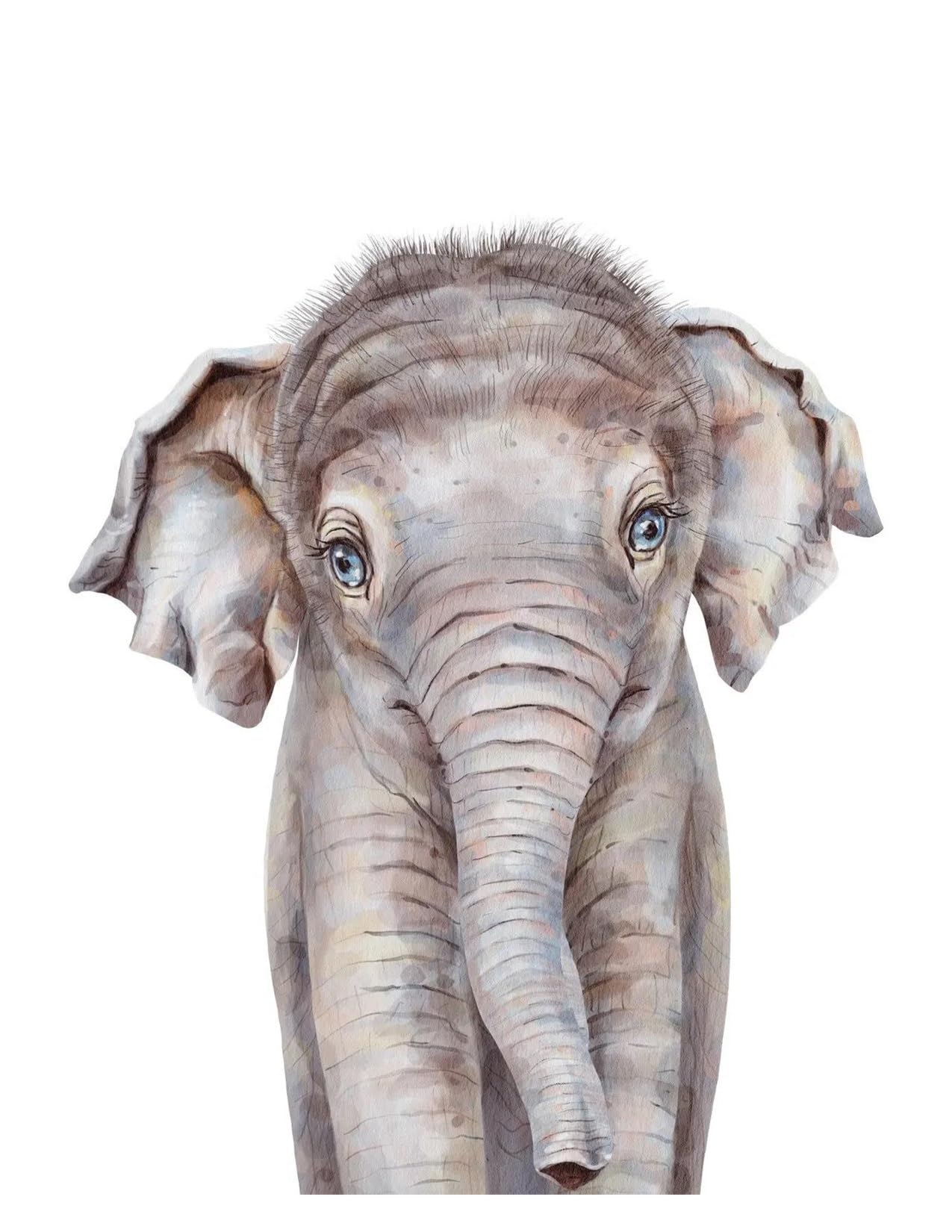 Tableau décoration murale moderne éléphant aquarelle 50x70cm toile chambre enfant
