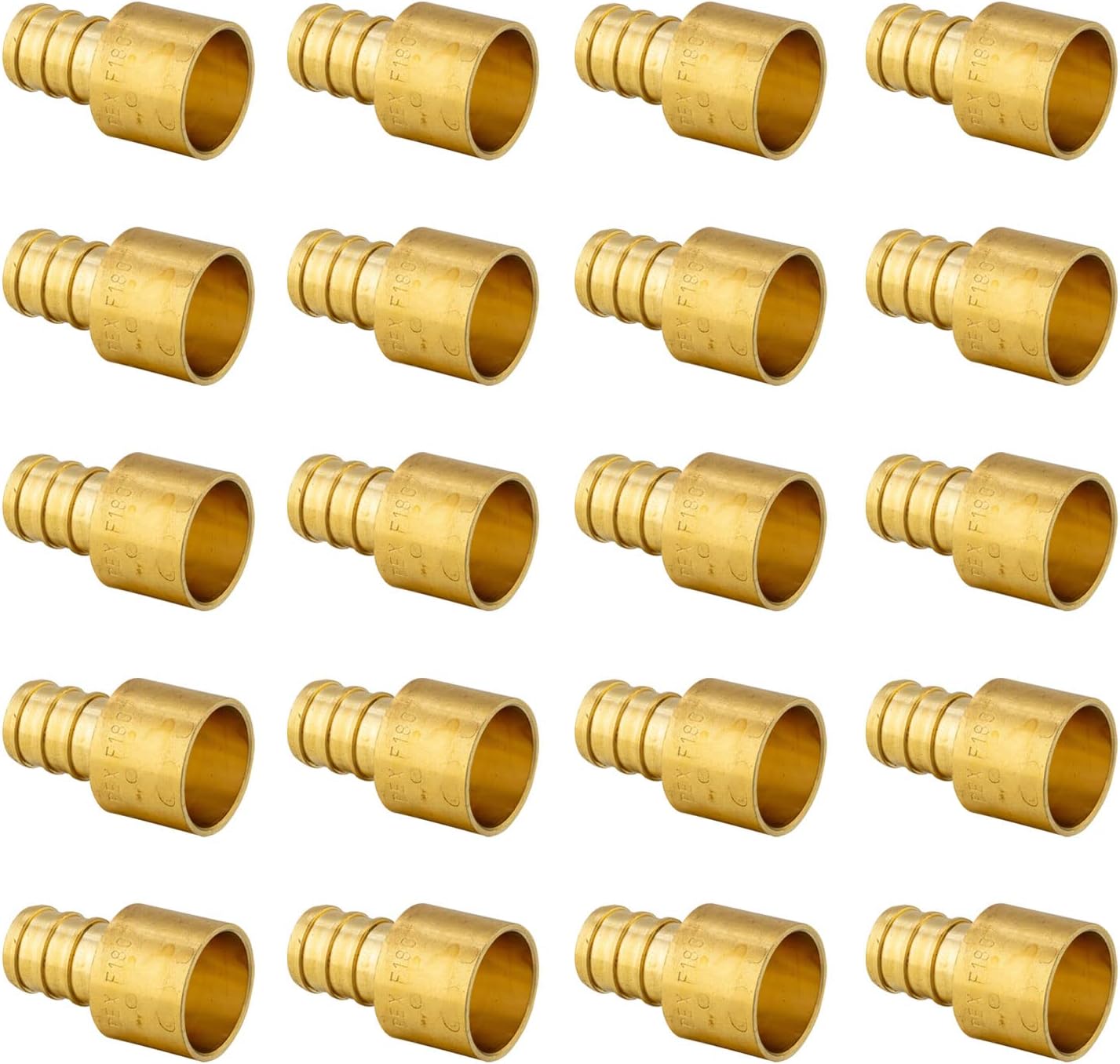 20 Pieces EFIELD Pex Barb Crimp Brass Fittings 3/4 x 3/4 Female Sweat Copper Adapter (Over the Copper Tube), ASTM F1807