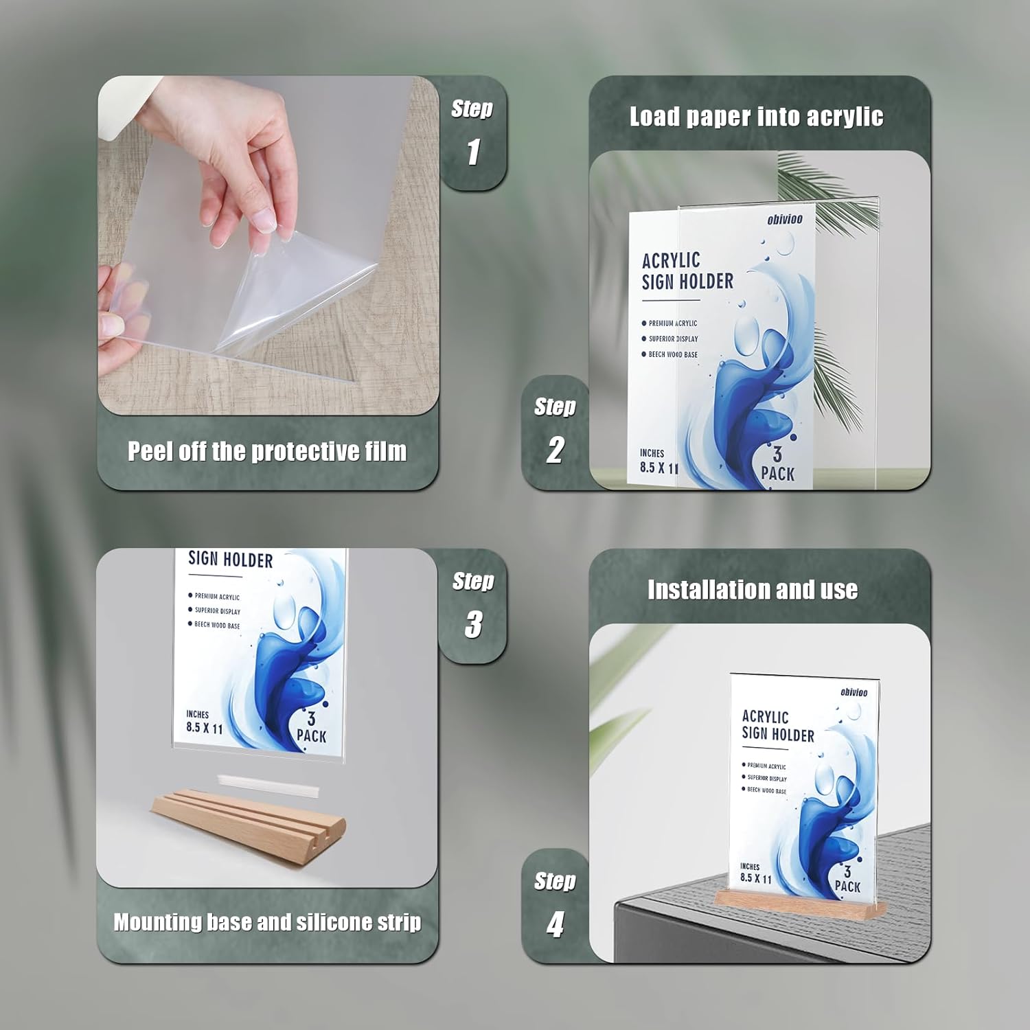 Acrylic Sign Holder 8.5 x 11 with Combined L and T-Shaped Wood Base,High Transparency Table Card Stand for Advertisements, Menu, Picture,Honor Certificates or other Flyers(3 packs)